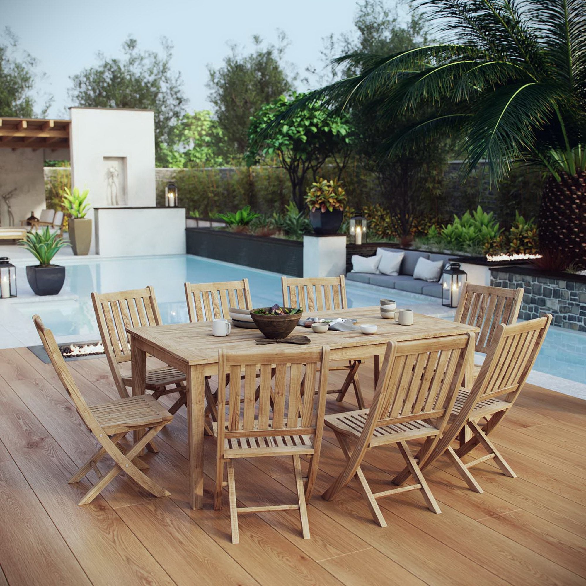 Marina 9 Piece Outdoor Patio Teak Dining Set, Natural