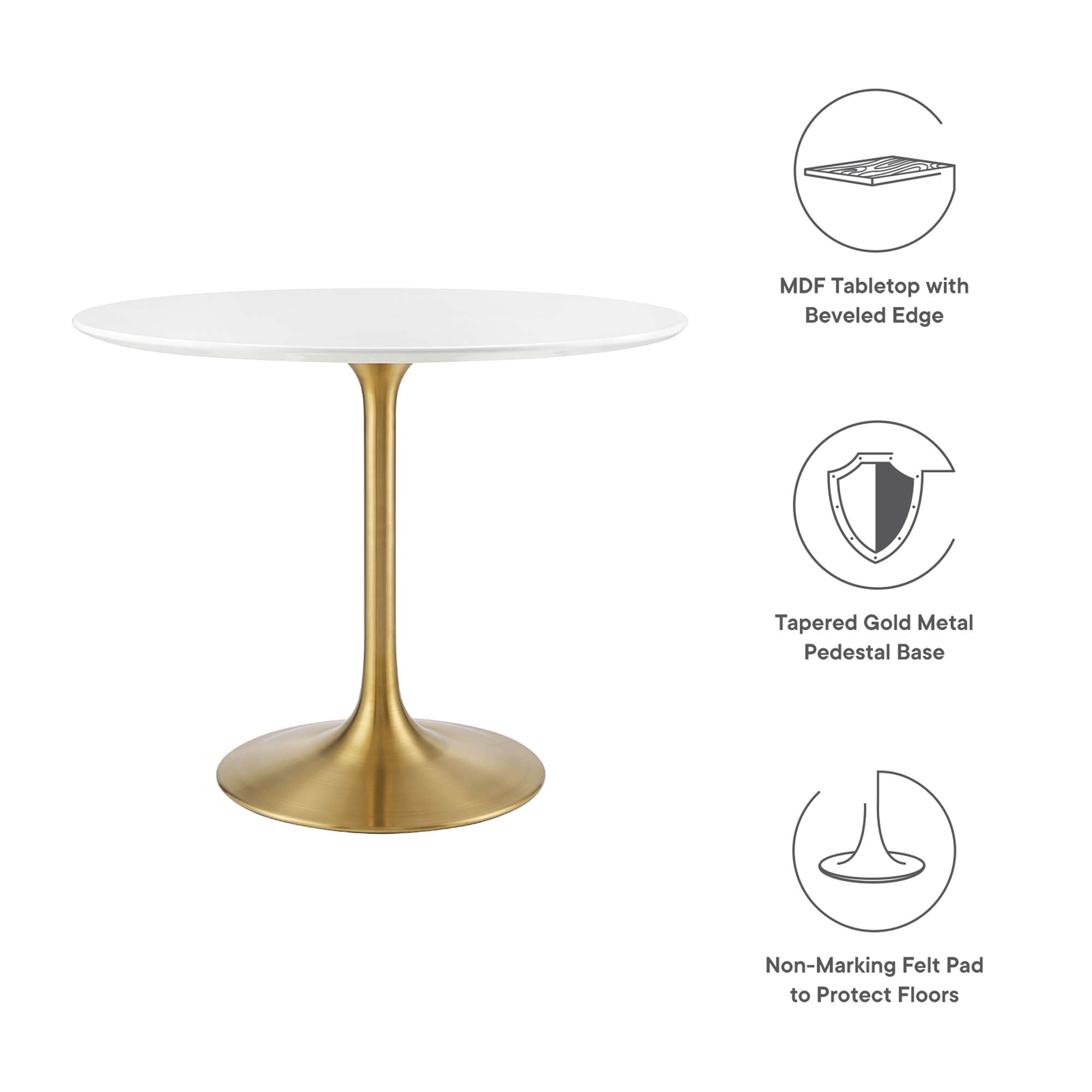 Lippa 36" Round Wood Dining Table, Gold White