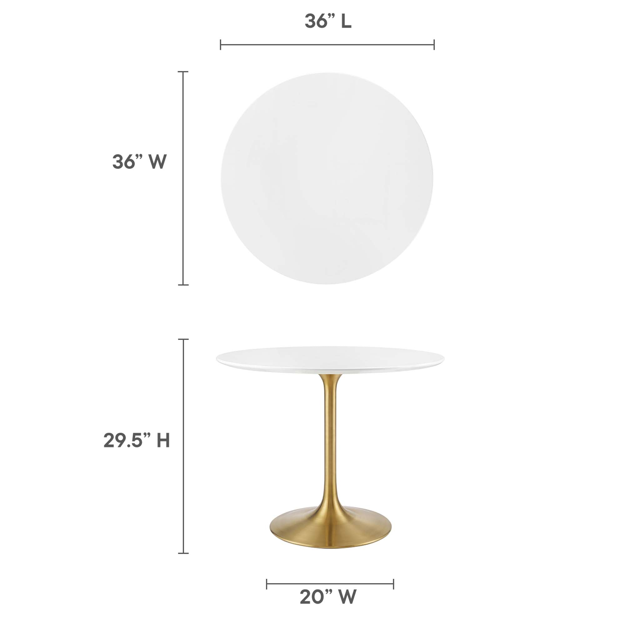 Lippa 36" Round Wood Dining Table, Gold White