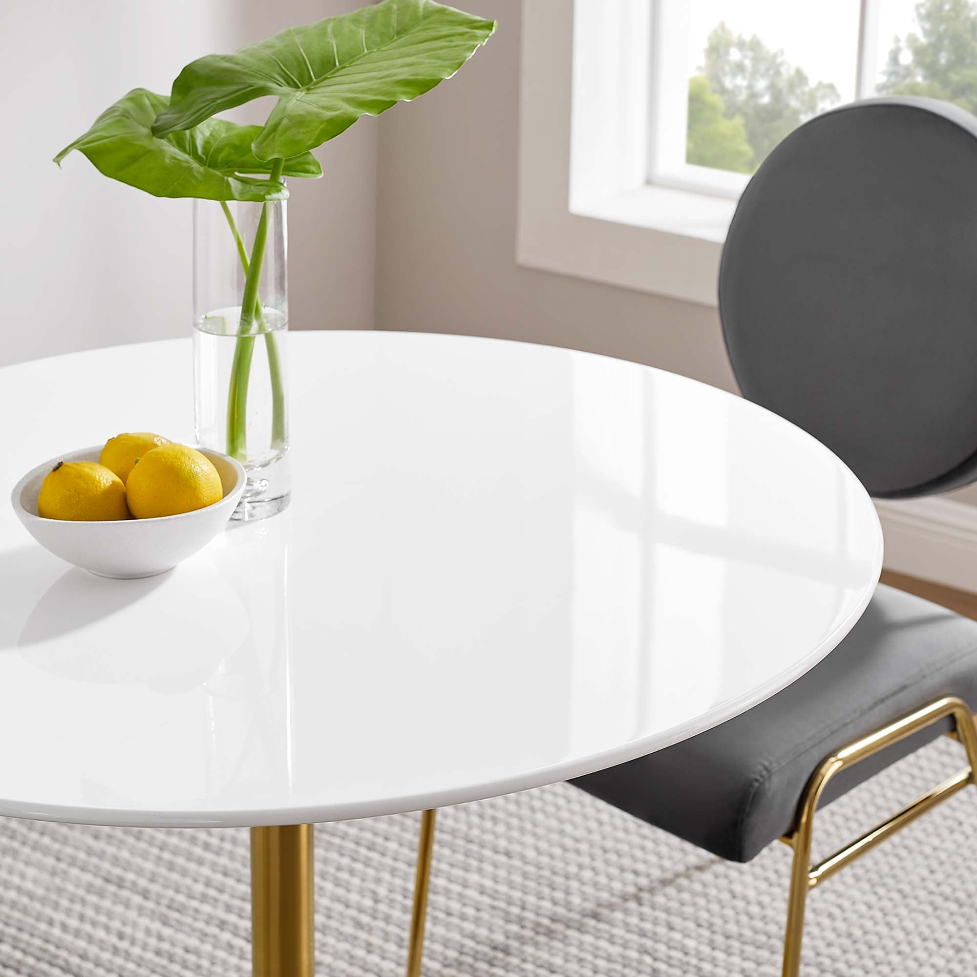 Lippa 36" Round Wood Dining Table, Gold White