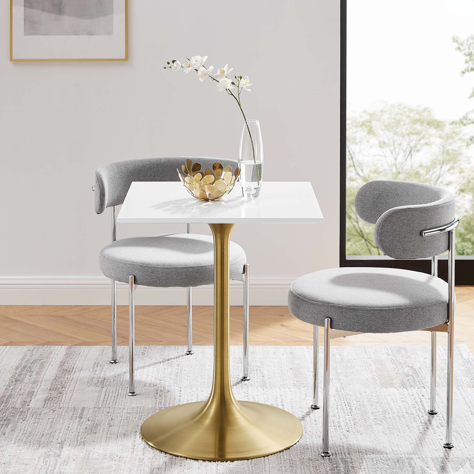 Lippa 24" Square Wood Dining Table, Gold White