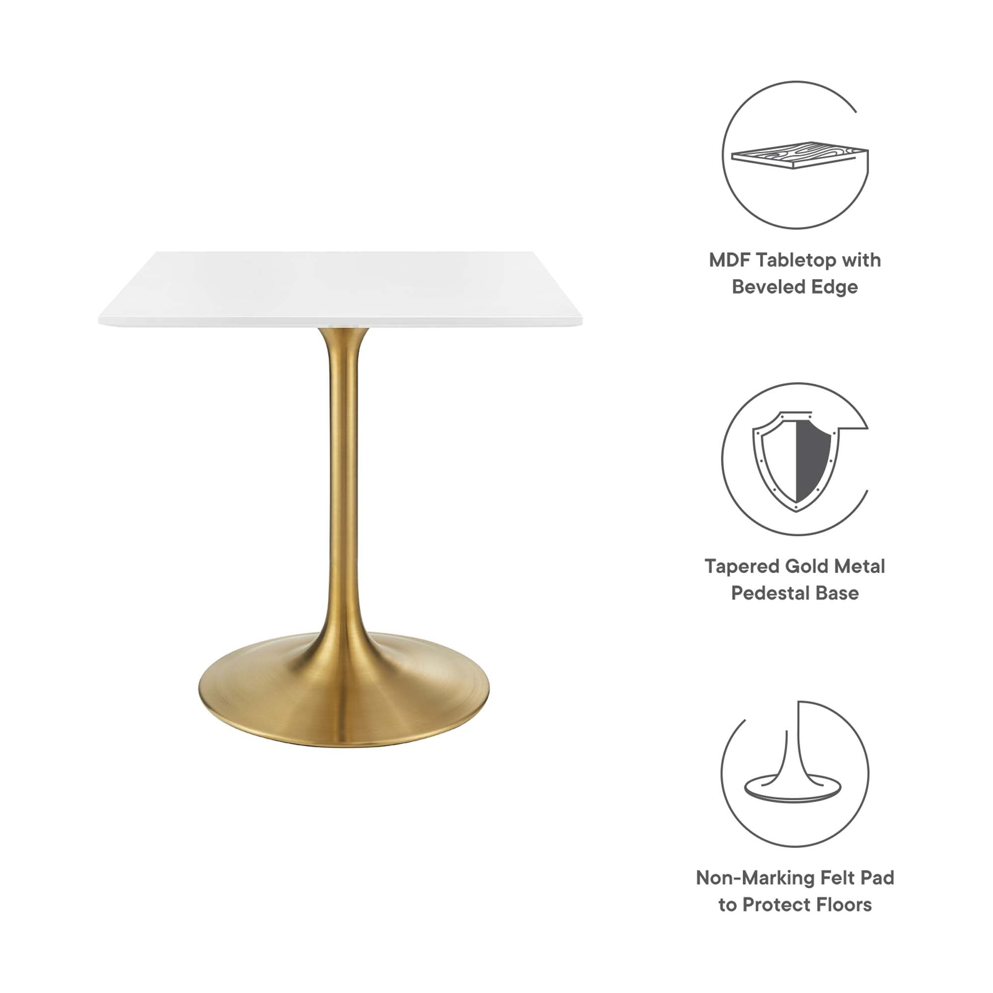 Lippa 28" Square Wood Dining Table, Gold White