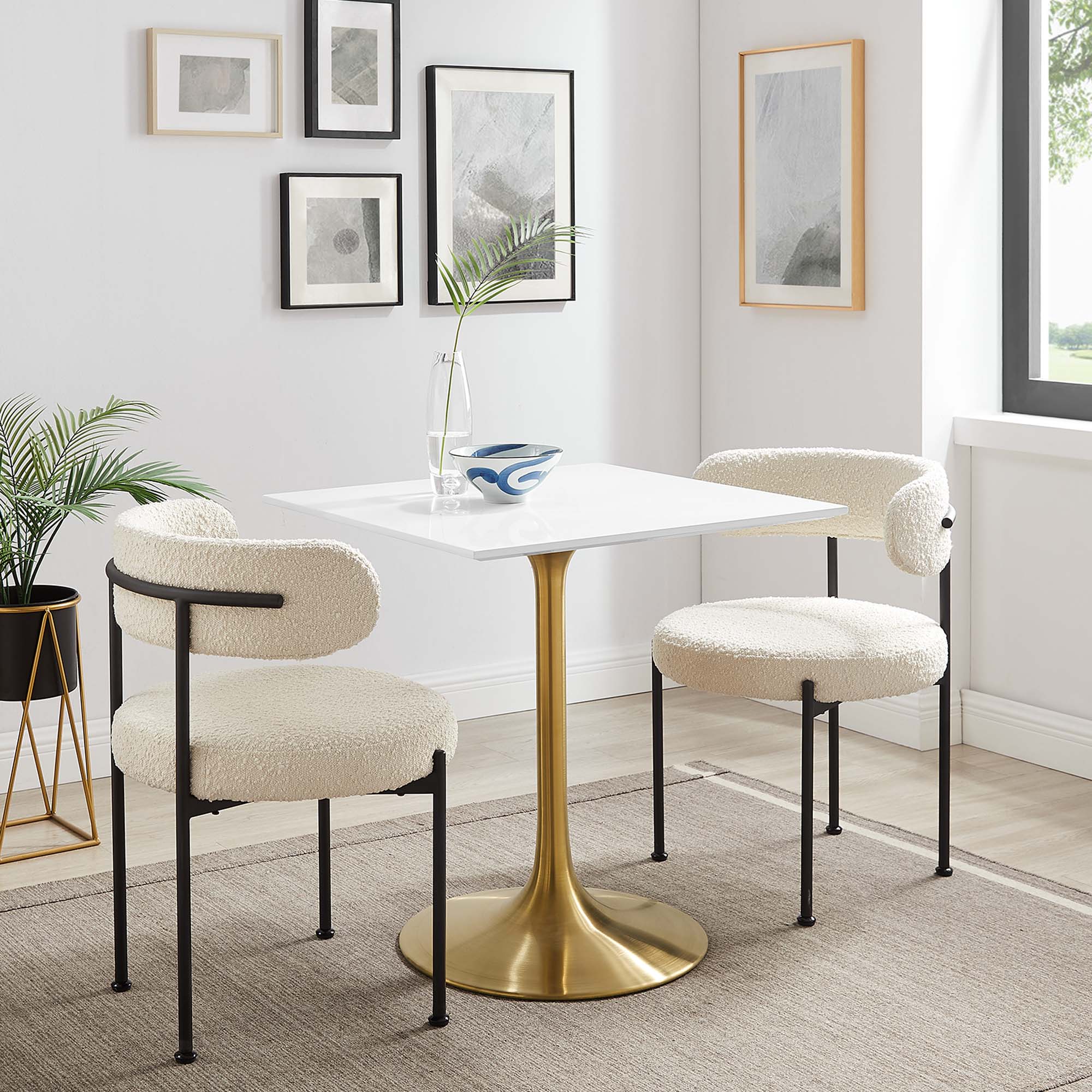 Lippa 28" Square Wood Dining Table, Gold White