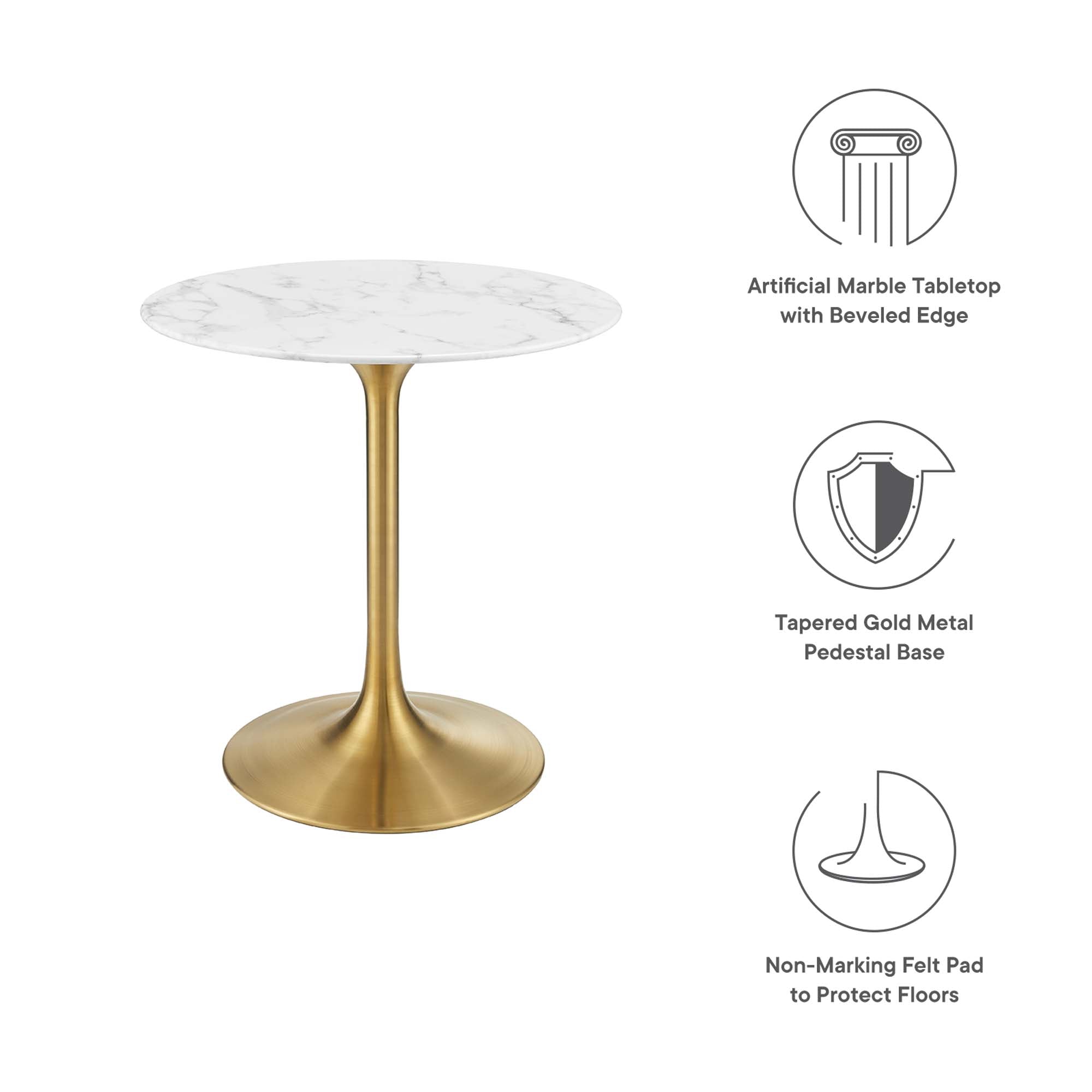 Lippa 28" Round Faux Marble Dining Table, Gold White