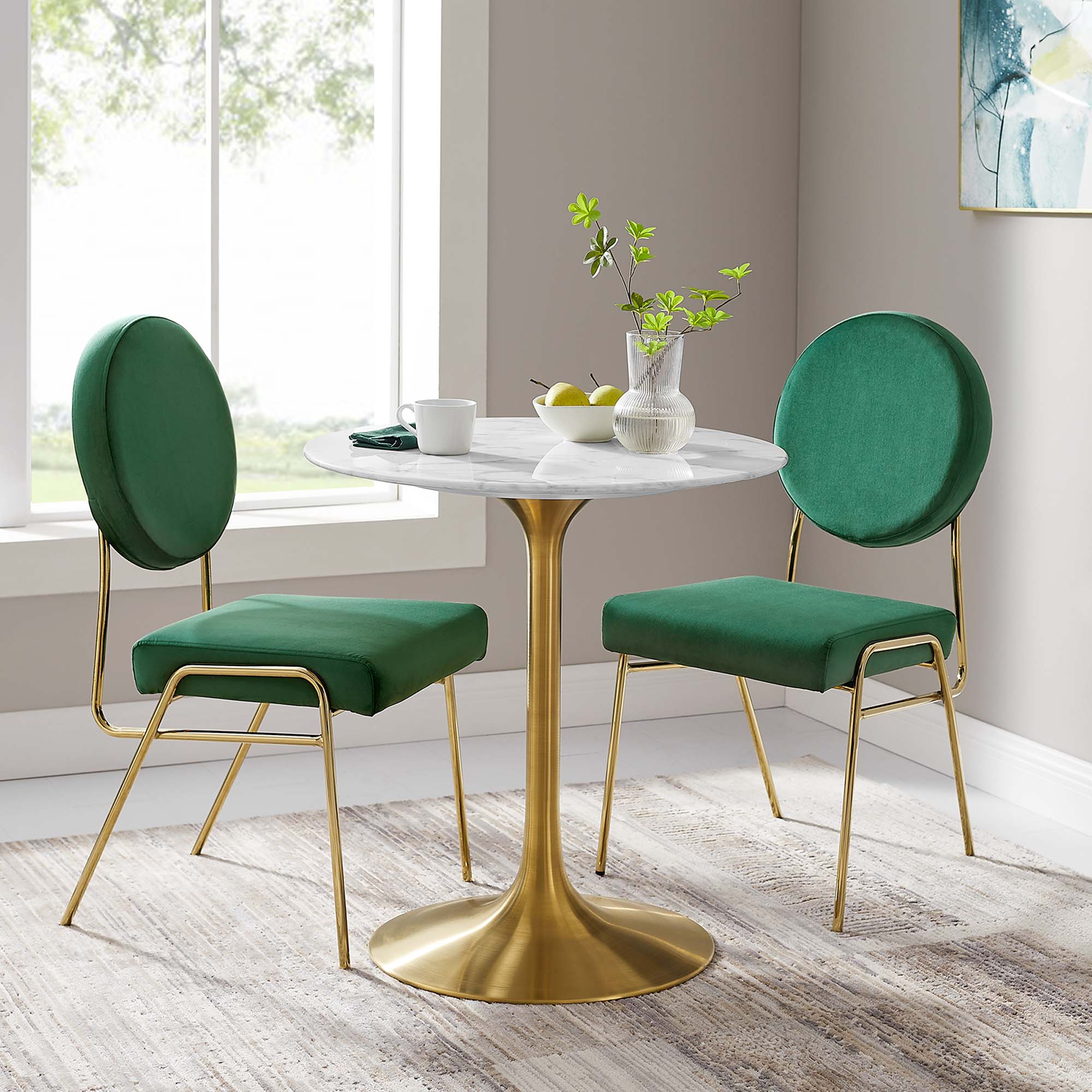 Lippa 28" Round Faux Marble Dining Table, Gold White