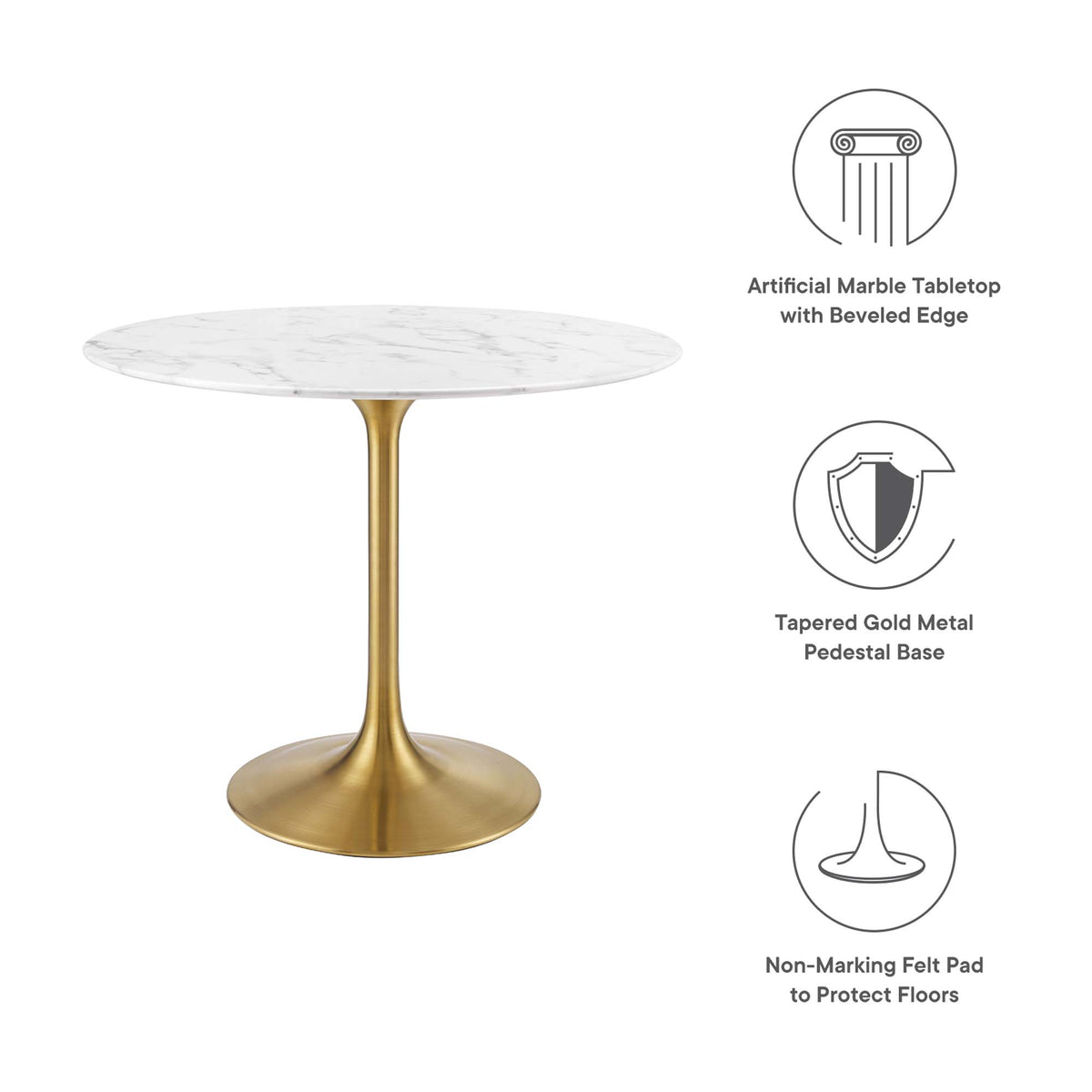 Lippa 36" Round Faux Marble Dining Table, Gold White