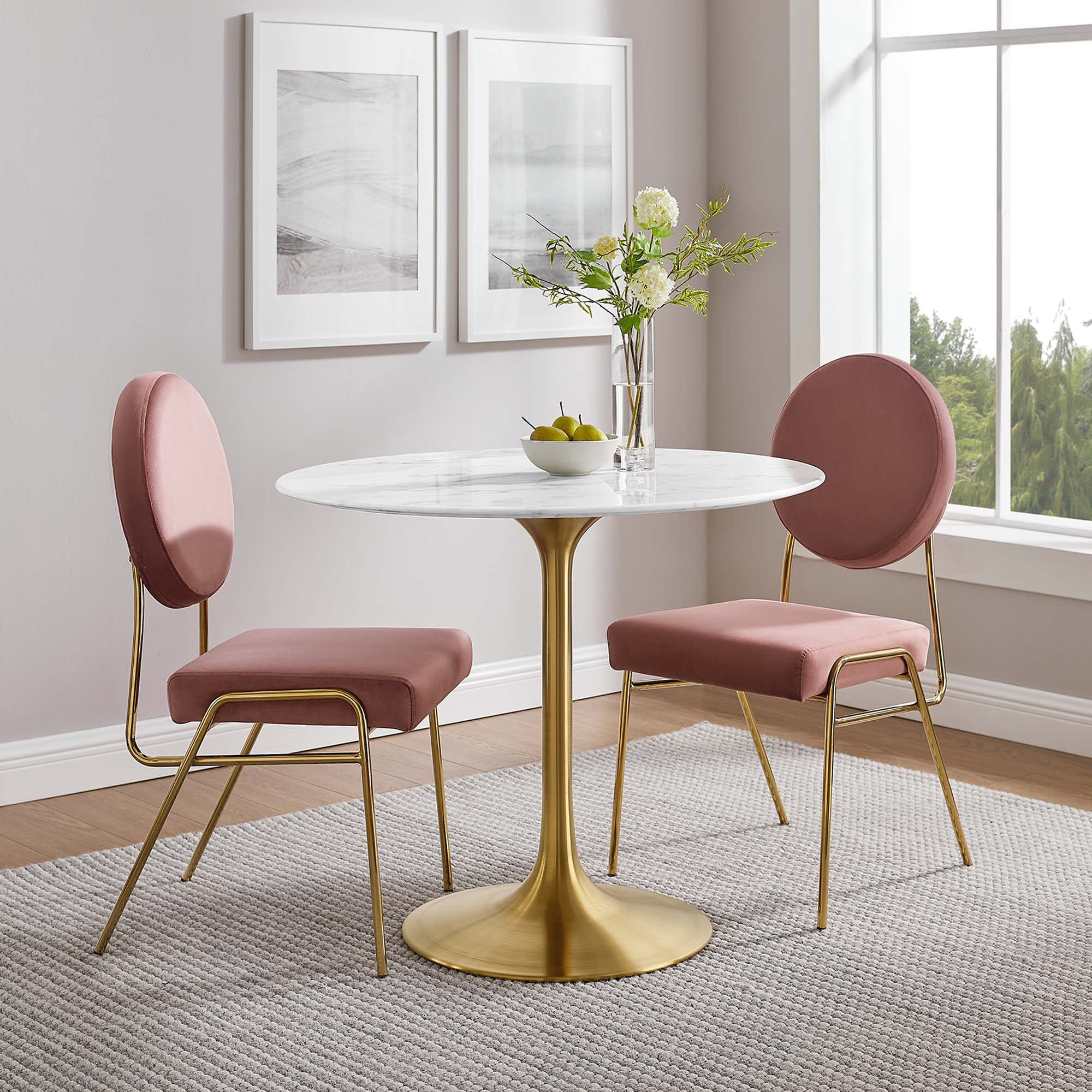 Lippa 36" Round Faux Marble Dining Table, Gold White