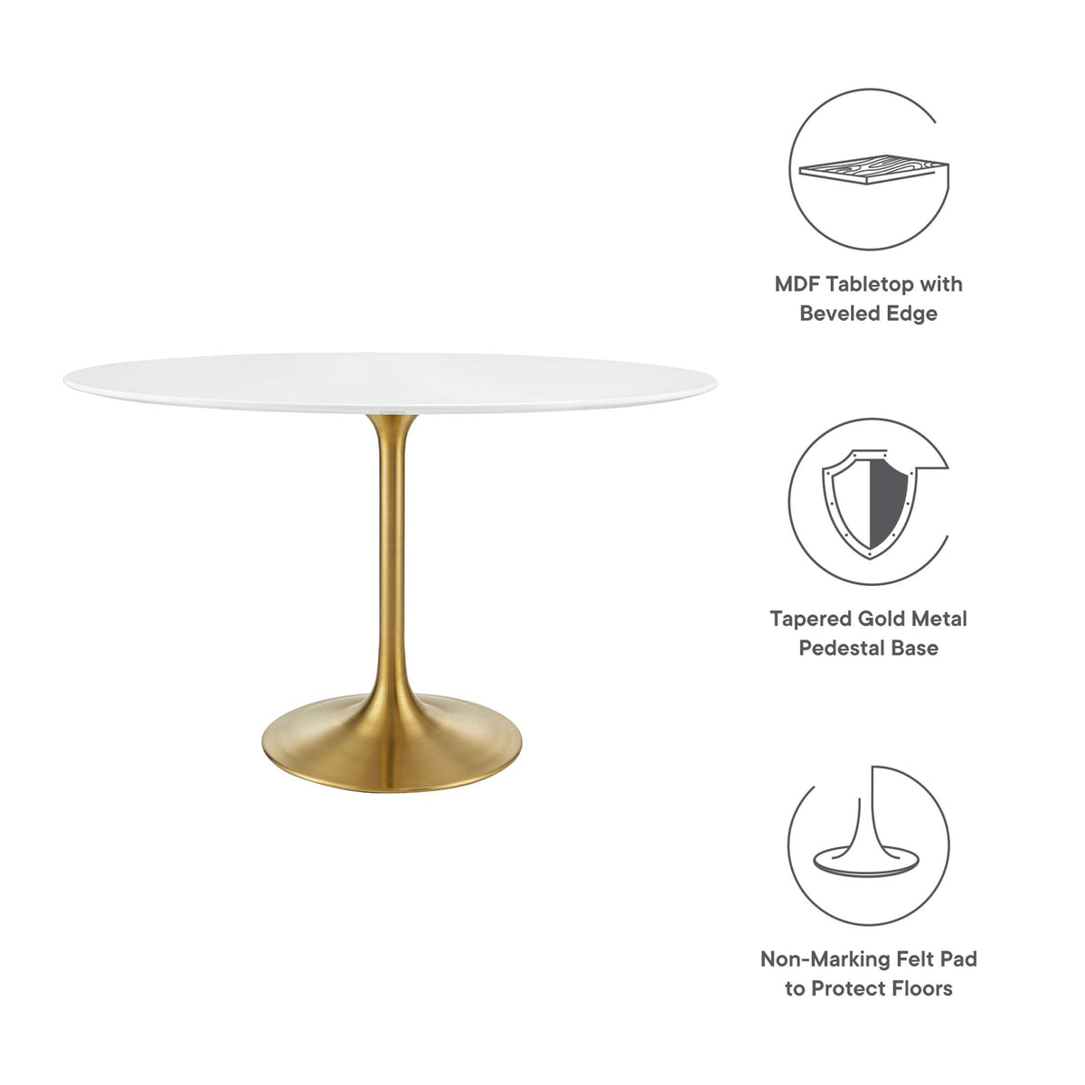 Lippa 48" Oval Wood Dining Table, Gold White
