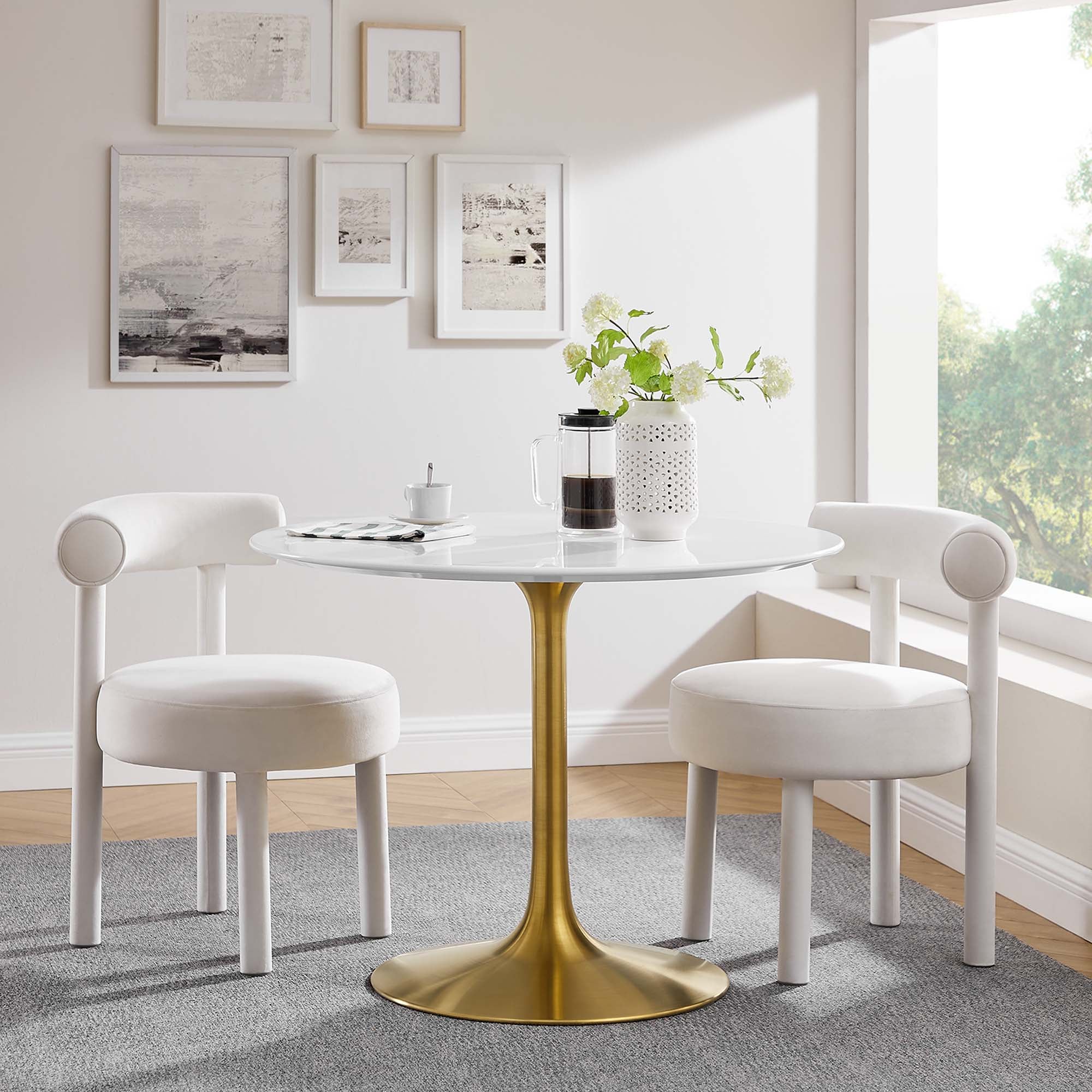 Lippa 40" Round Wood Dining Table, Gold White