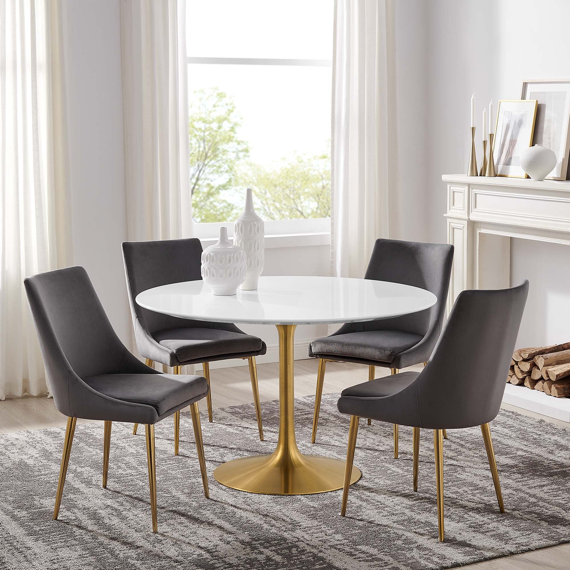 Lippa 48" Round Wood Dining Table, Gold White