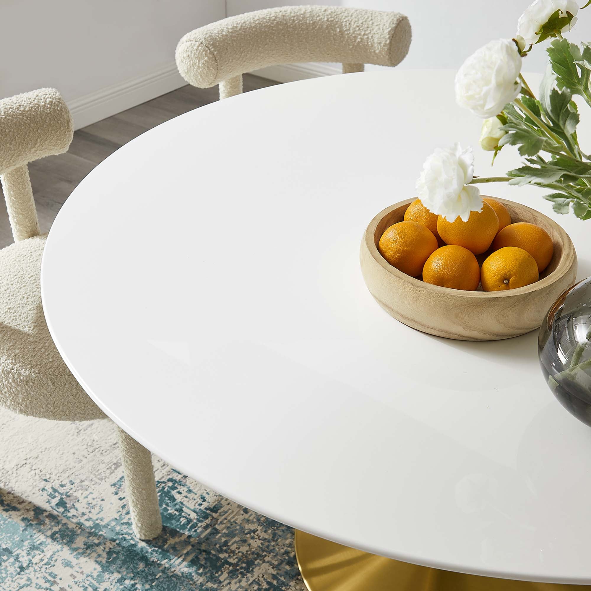 Lippa 54" Round Wood Dining Table, Gold White