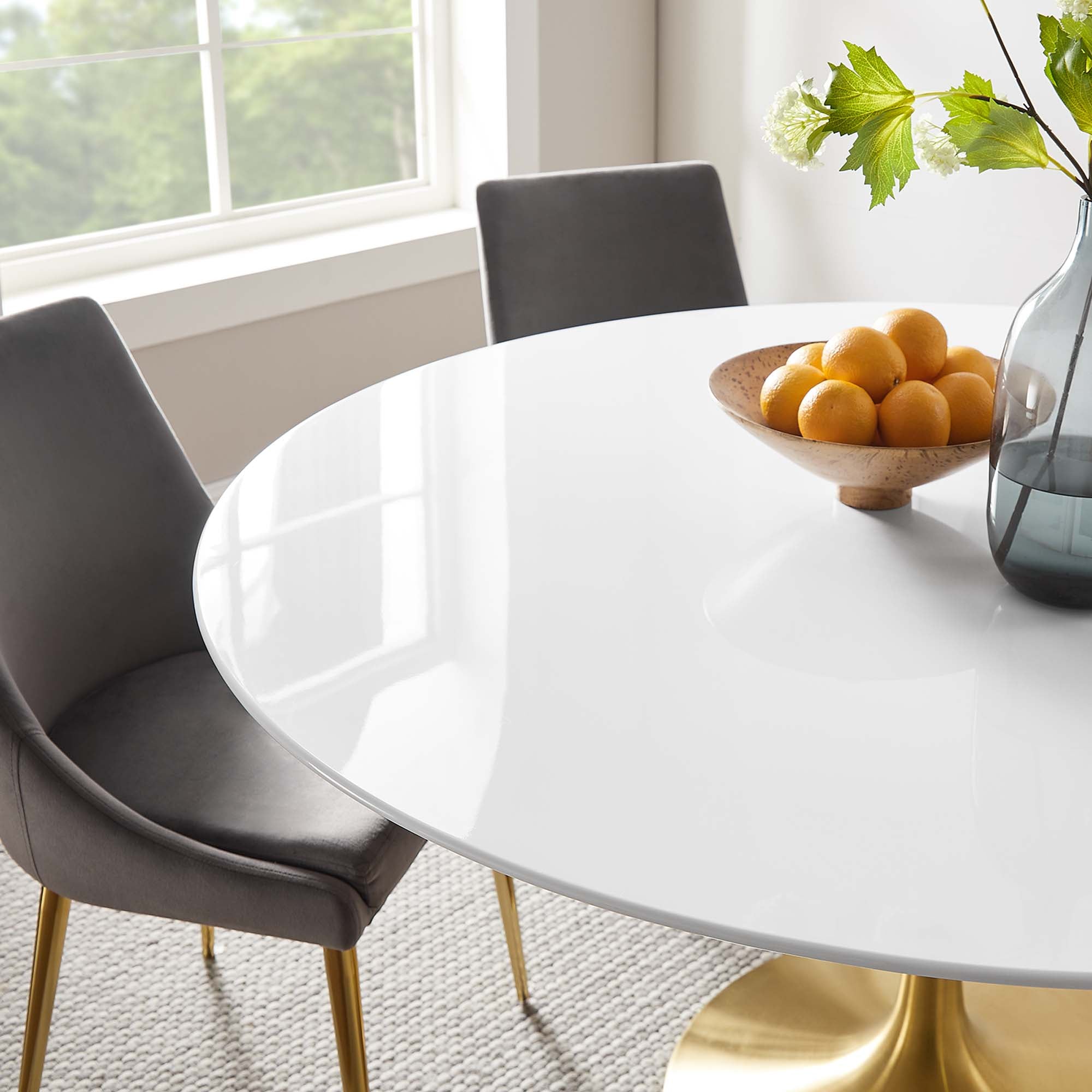 Lippa 60" Round Wood Dining Table, Gold White