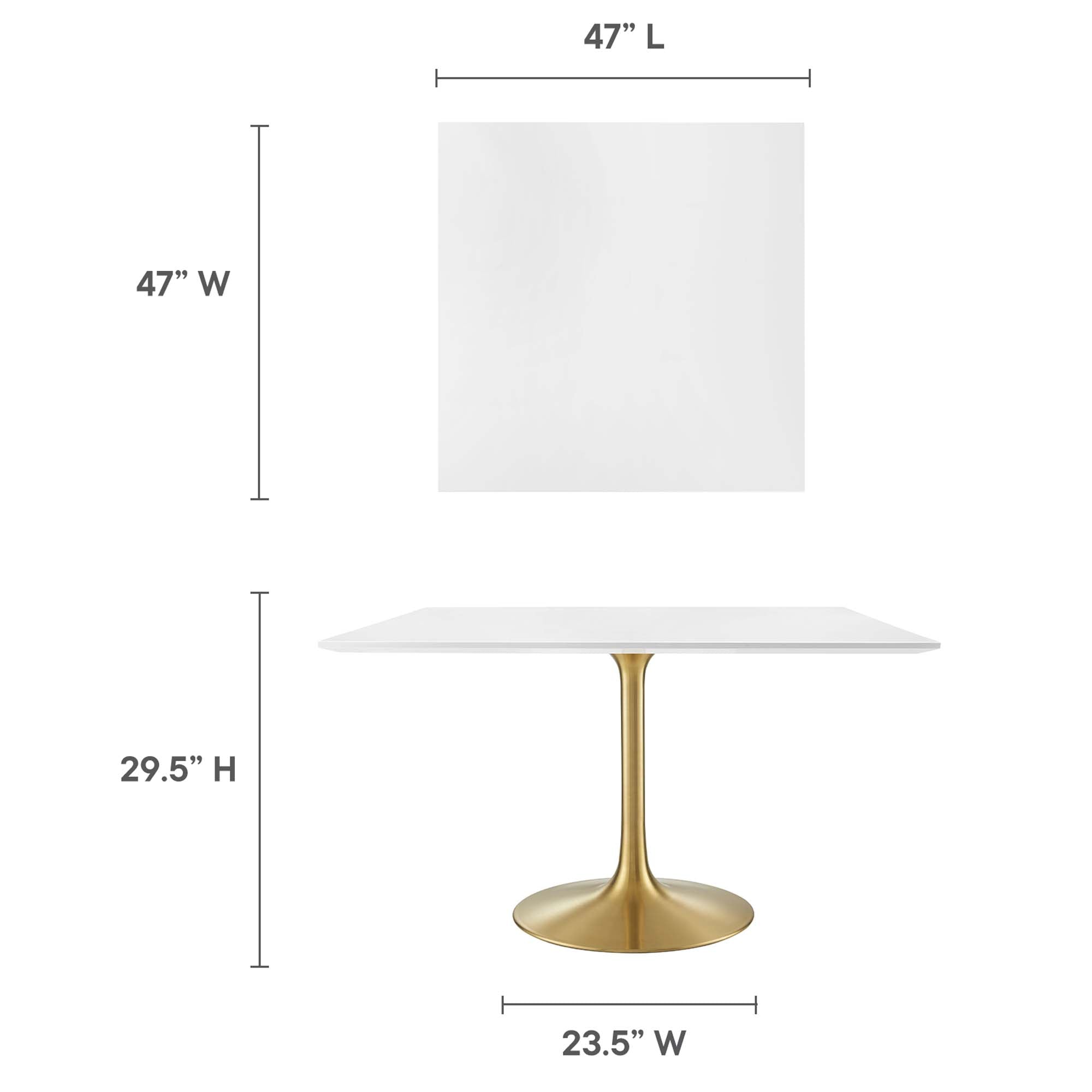 Lippa 48" Square Wood Dining Table, Gold White