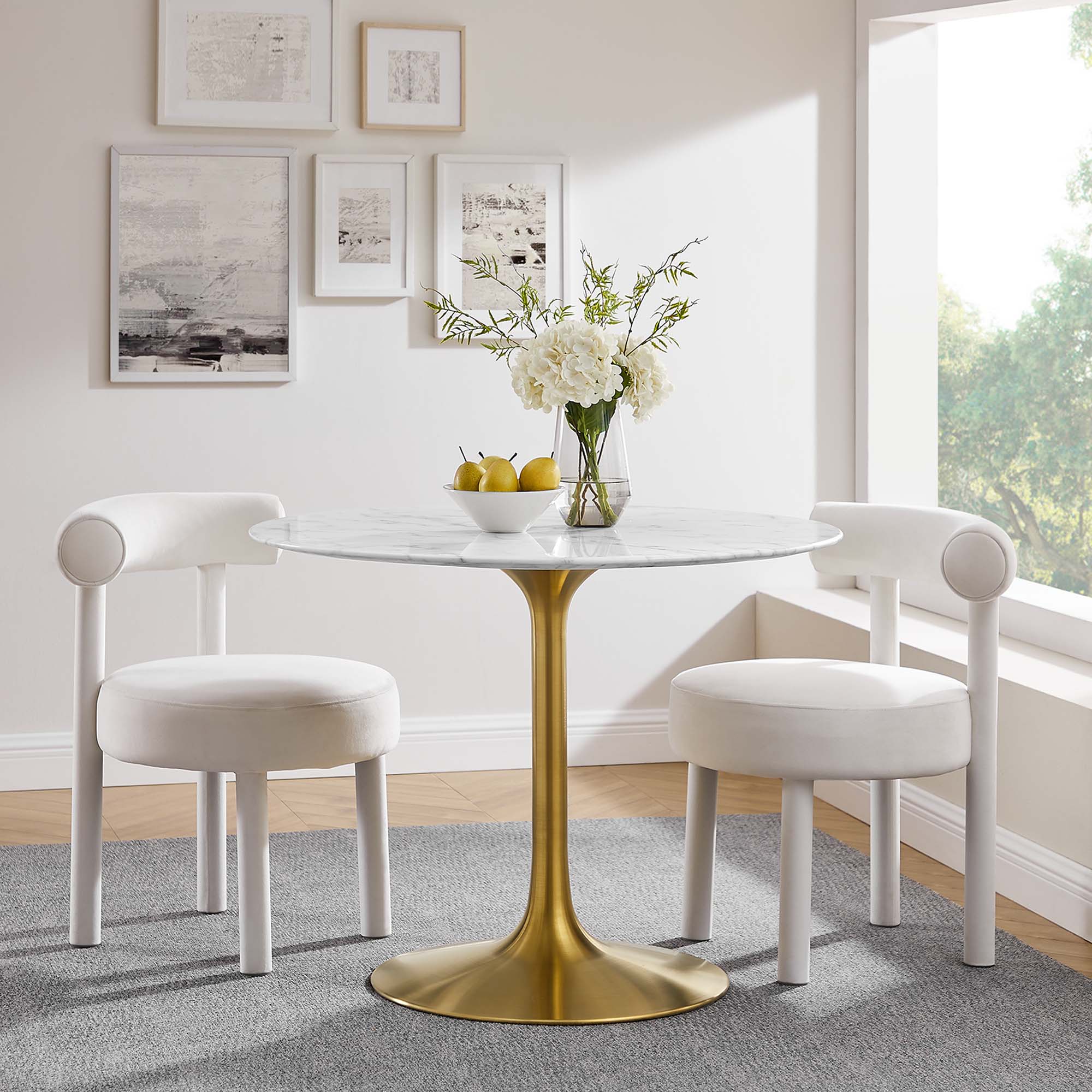 Lippa 40" Round Faux Marble Dining Table, Gold White