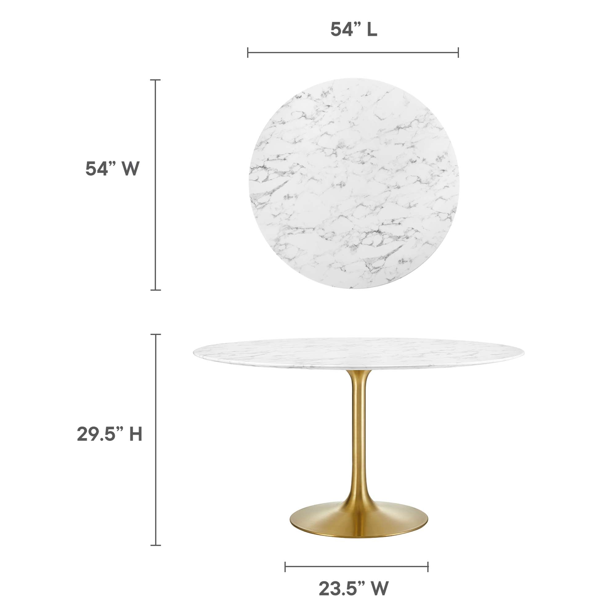 Lippa 54" Round Faux Marble Dining Table, Gold White