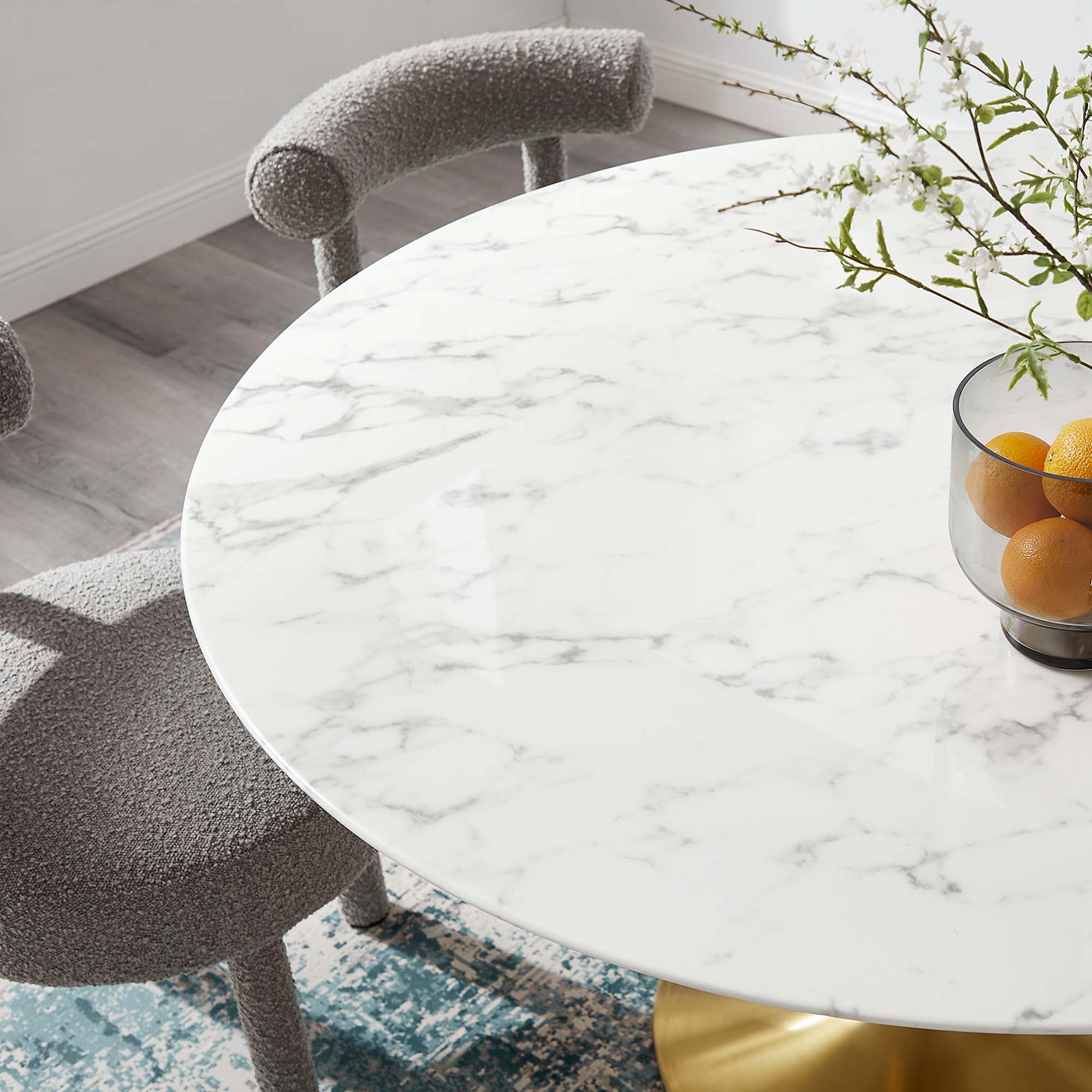 Lippa 54" Round Faux Marble Dining Table, Gold White