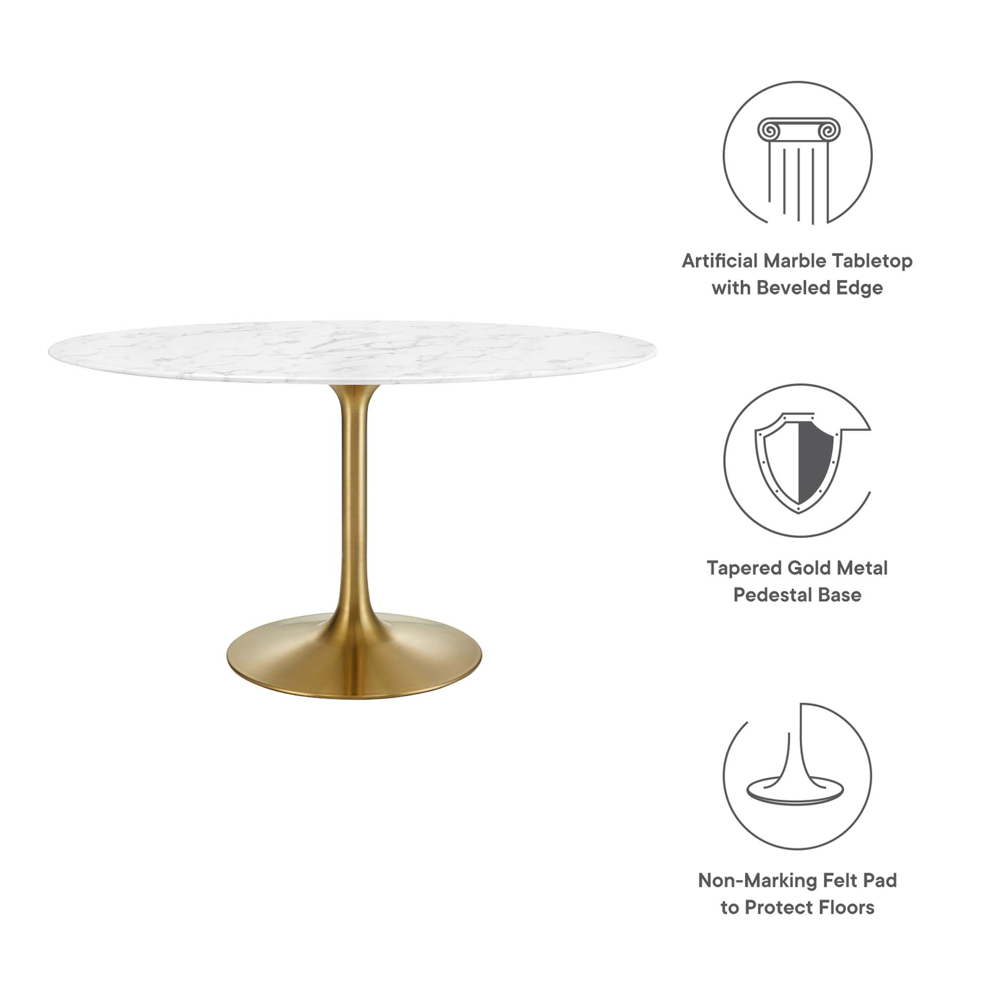 Lippa 54" Oval Faux Marble Dining Table, Gold White