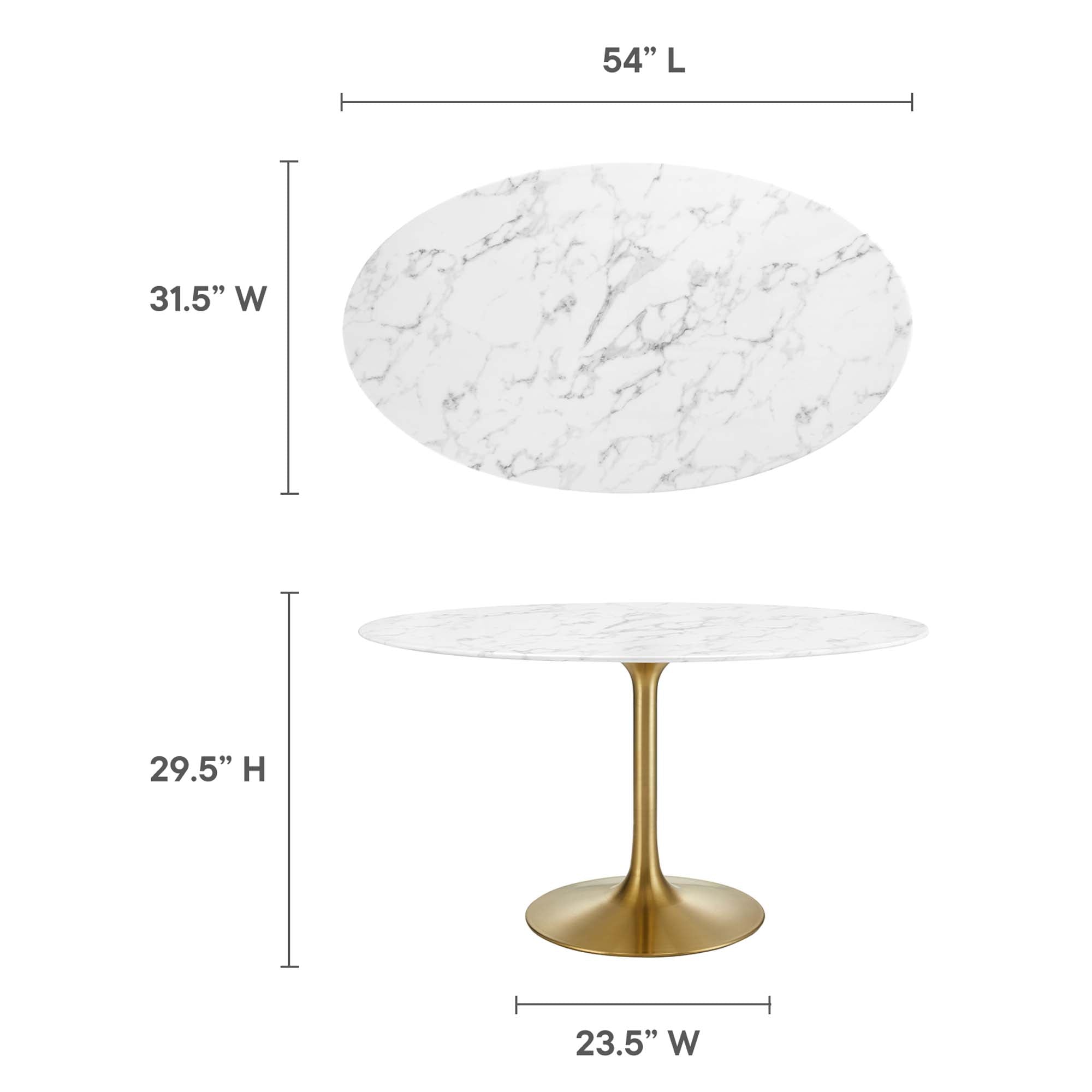 Lippa 54" Oval Faux Marble Dining Table, Gold White