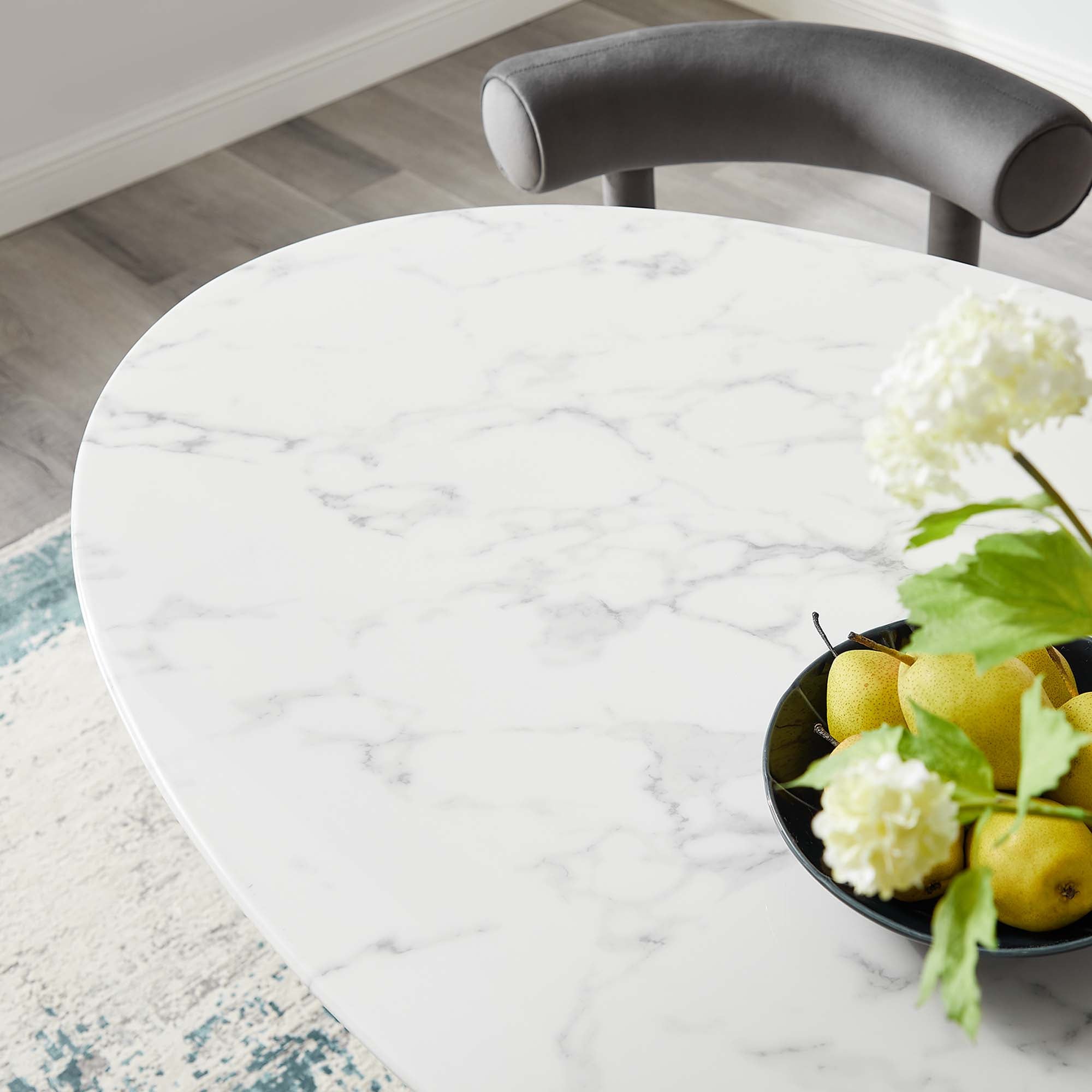 Lippa 54" Oval Faux Marble Dining Table, Gold White