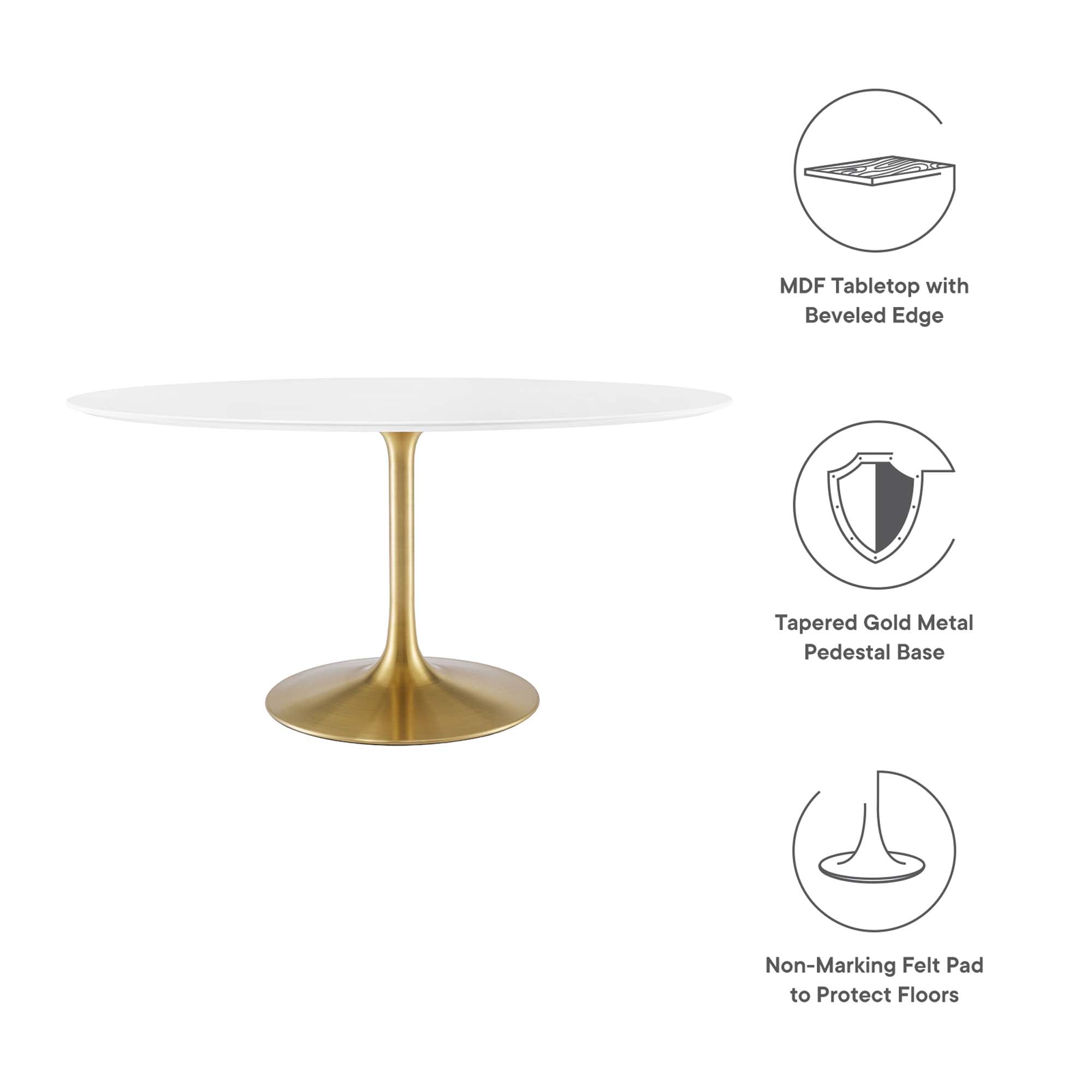 Lippa 60" Oval Wood Dining Table, Gold White