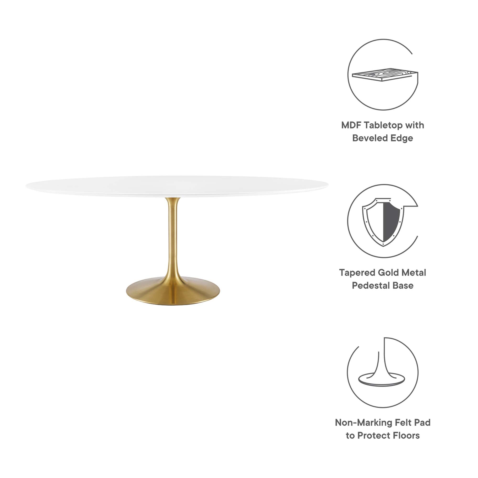 Lippa 78" Oval Wood Dining Table, Gold White