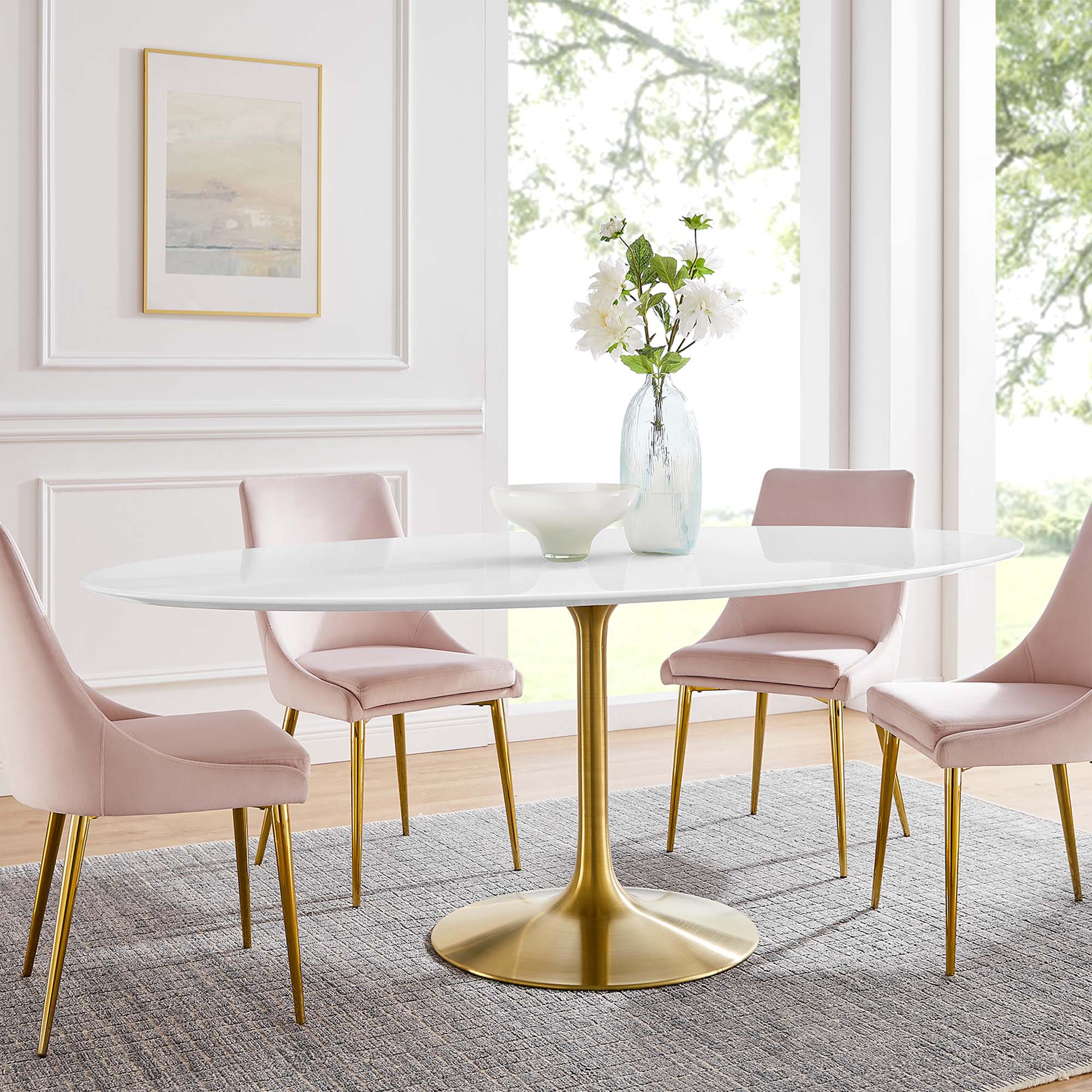 Lippa 78" Oval Wood Dining Table, Gold White