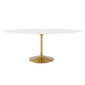 Lippa 78" Oval Faux Marble Dining Table, Gold White