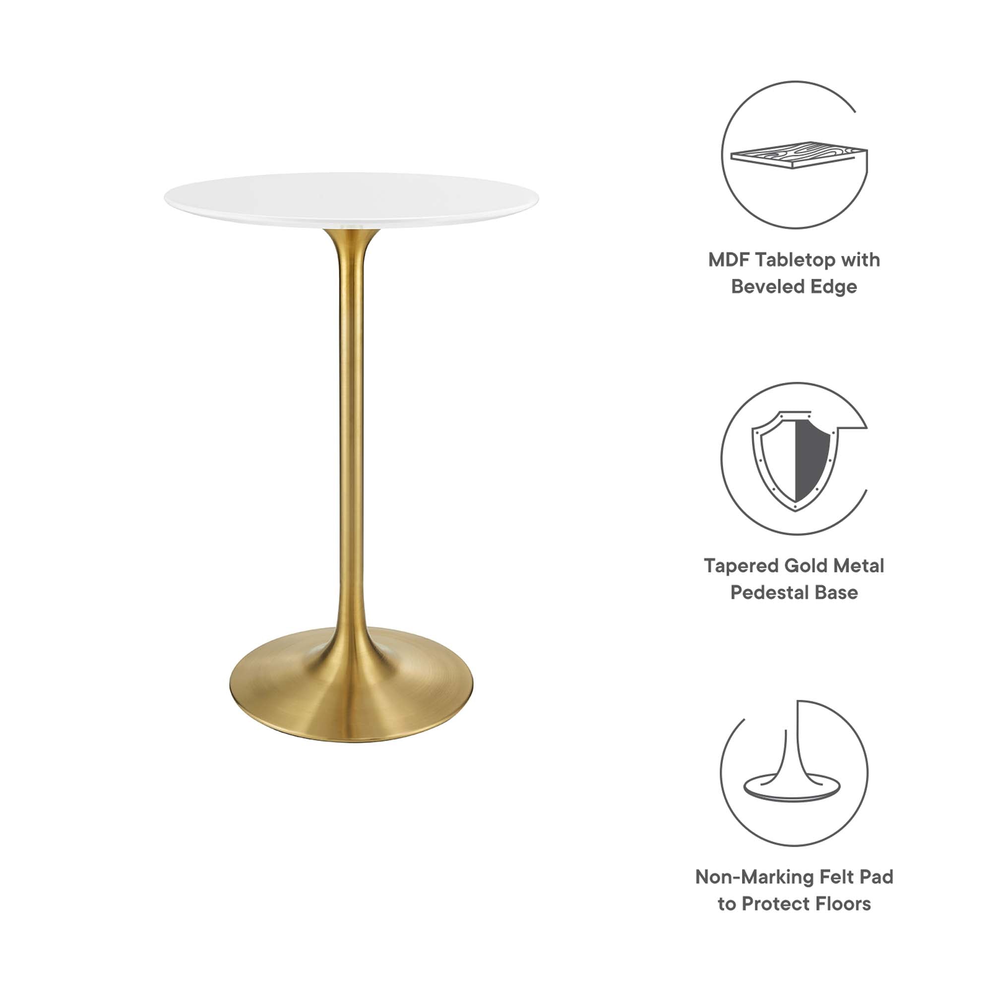 Lippa 28" Round Wood Bar Table, Gold White