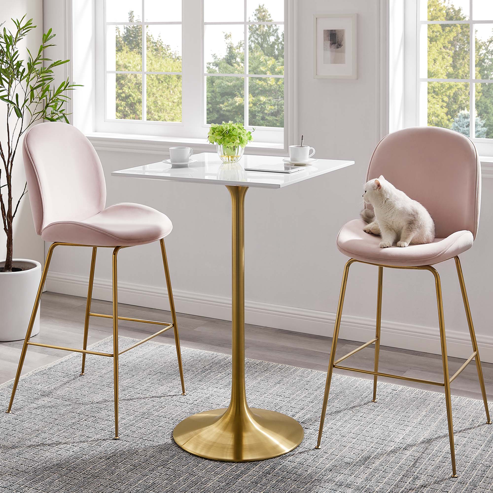 Lippa 28" Square Wood Bar Table, Gold White