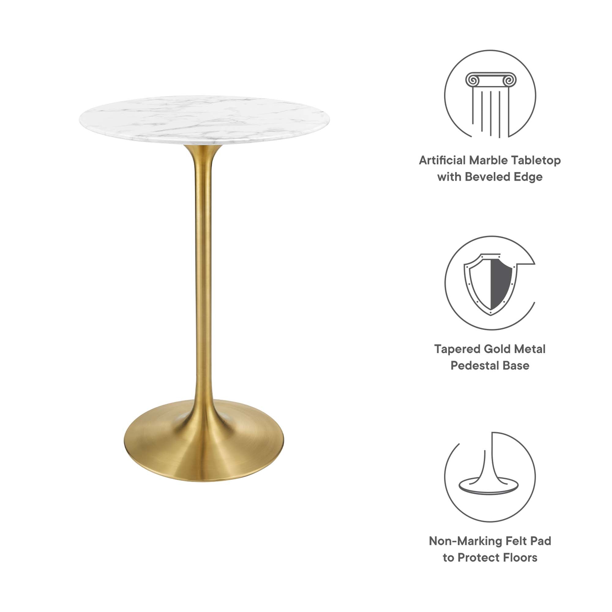Lippa 28" Round Faux Marble Bar Table, Gold White
