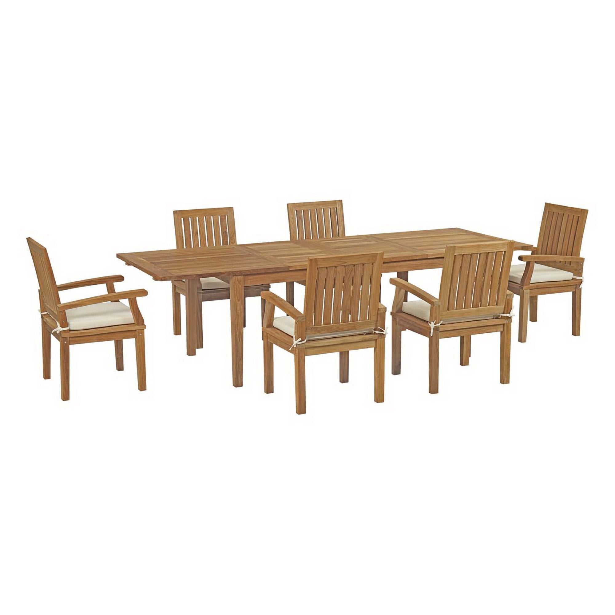 Marina 7 Piece Outdoor Patio Teak Dining Set, Natural White