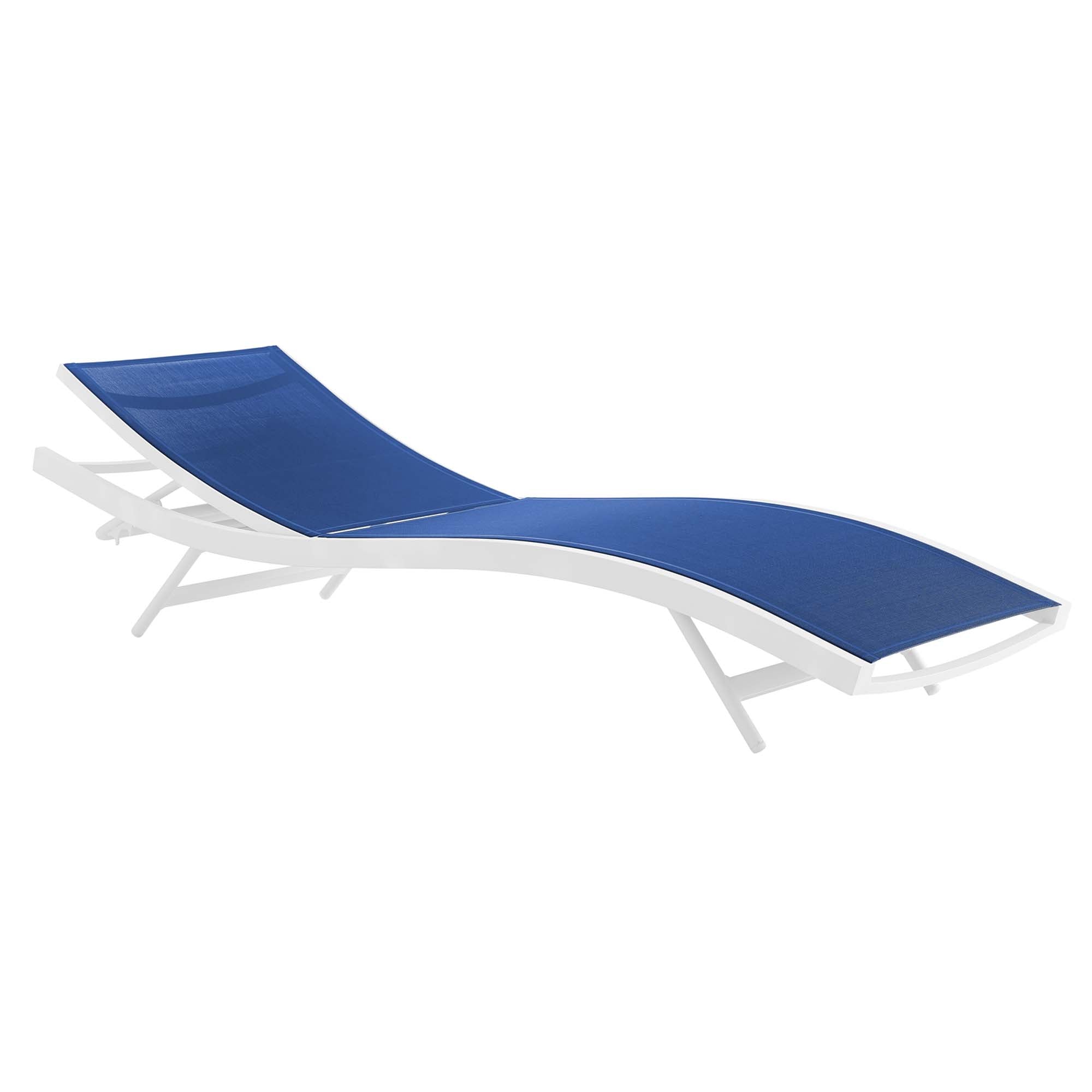 Glimpse Outdoor Patio Mesh Chaise Lounge Chair, White Navy