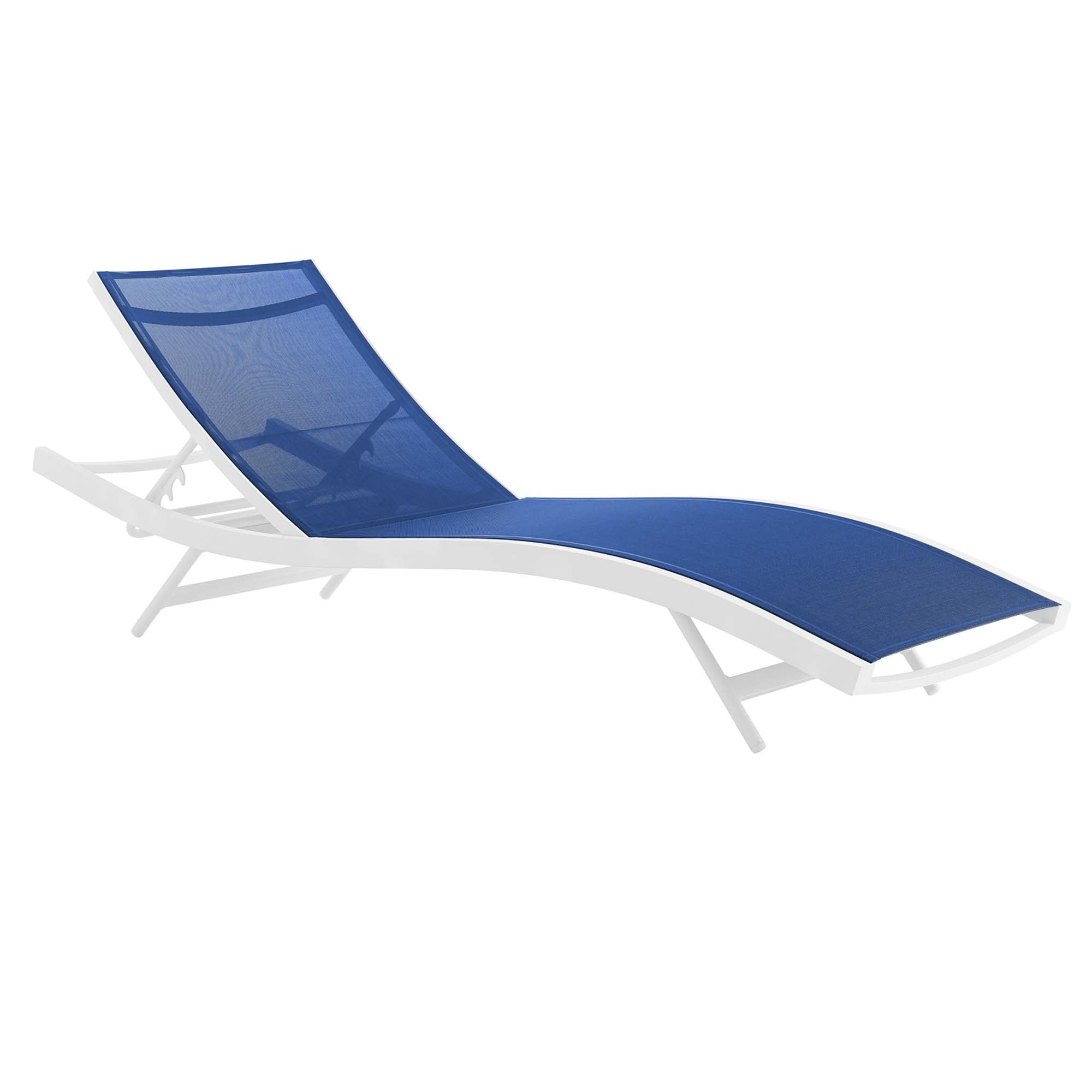 Glimpse Outdoor Patio Mesh Chaise Lounge Chair, White Navy