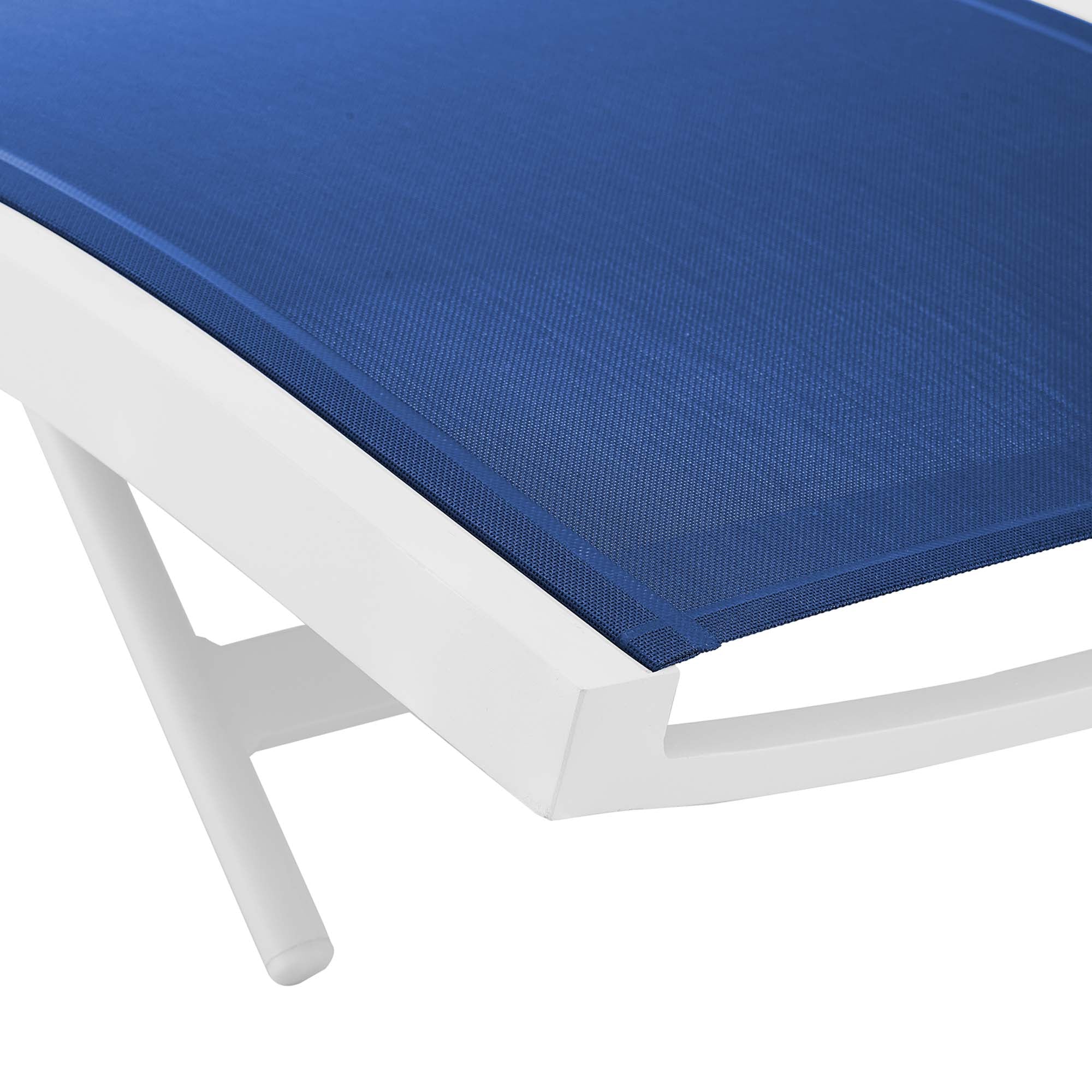 Glimpse Outdoor Patio Mesh Chaise Lounge Chair, White Navy