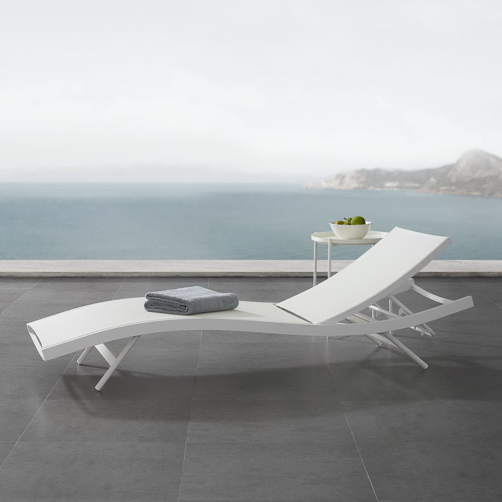 Glimpse Outdoor Patio Mesh Chaise Lounge Chair, White White