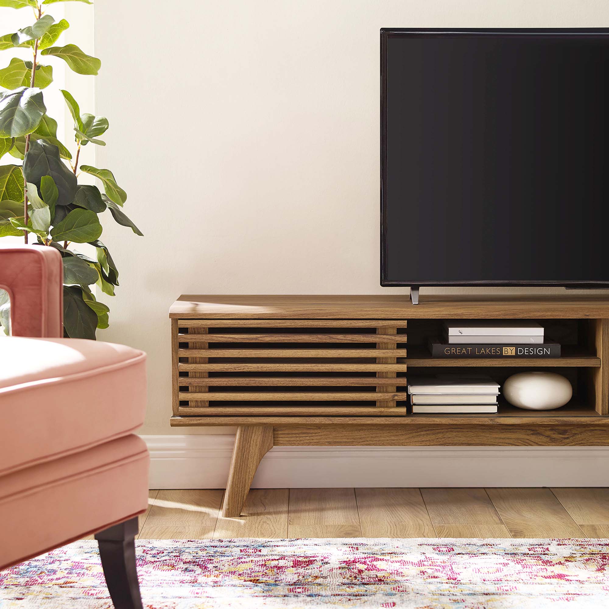 Render 70" Entertainment Center TV Stand, Walnut Walnut