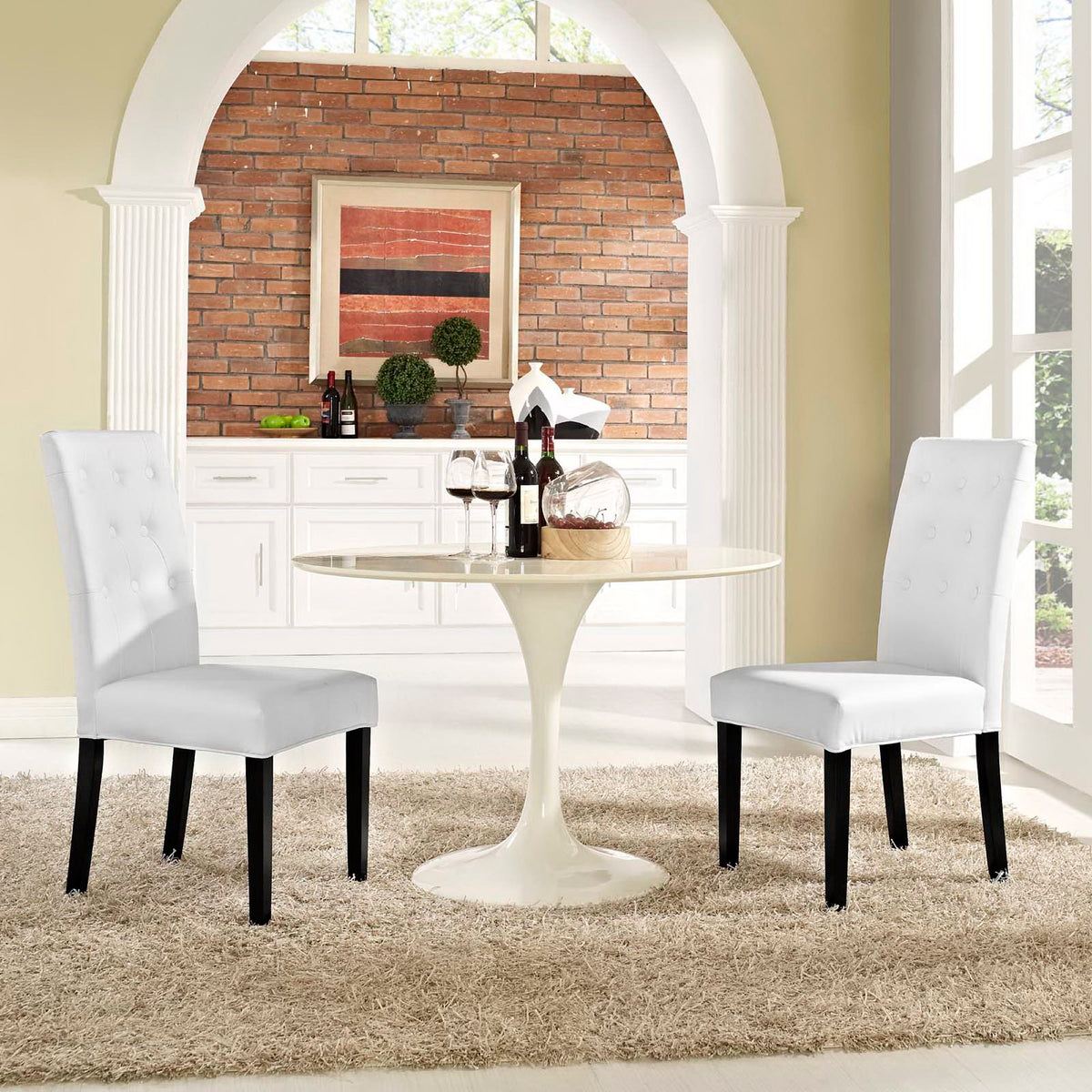Confer Vinyl Dining Side Chair Set of 2, White