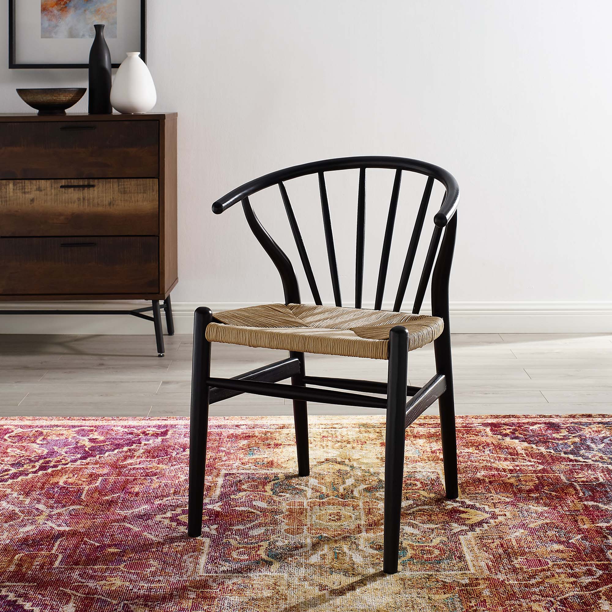 Flourish Spindle Wood Dining Side Chair, Black