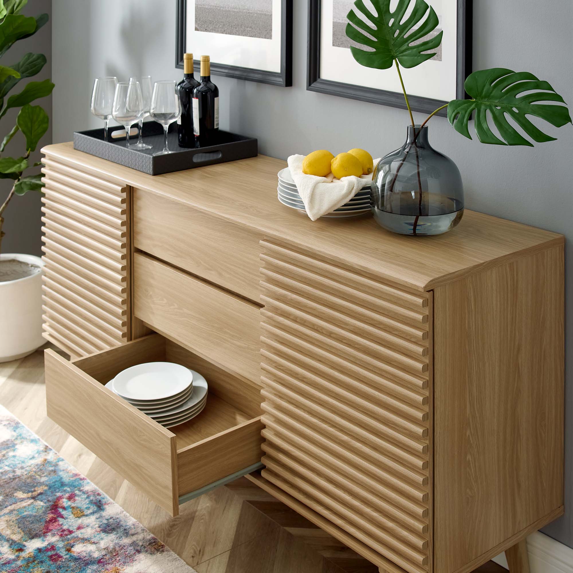 Render 63" Sideboard Buffet Table or TV Stand, Oak
