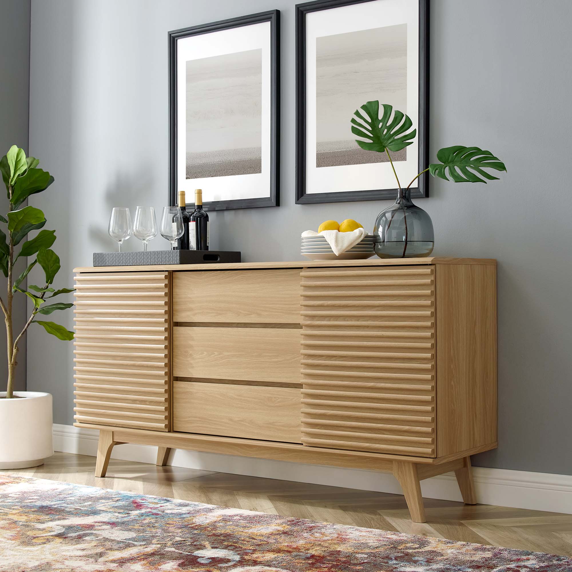 Render 63" Sideboard Buffet Table or TV Stand, Oak