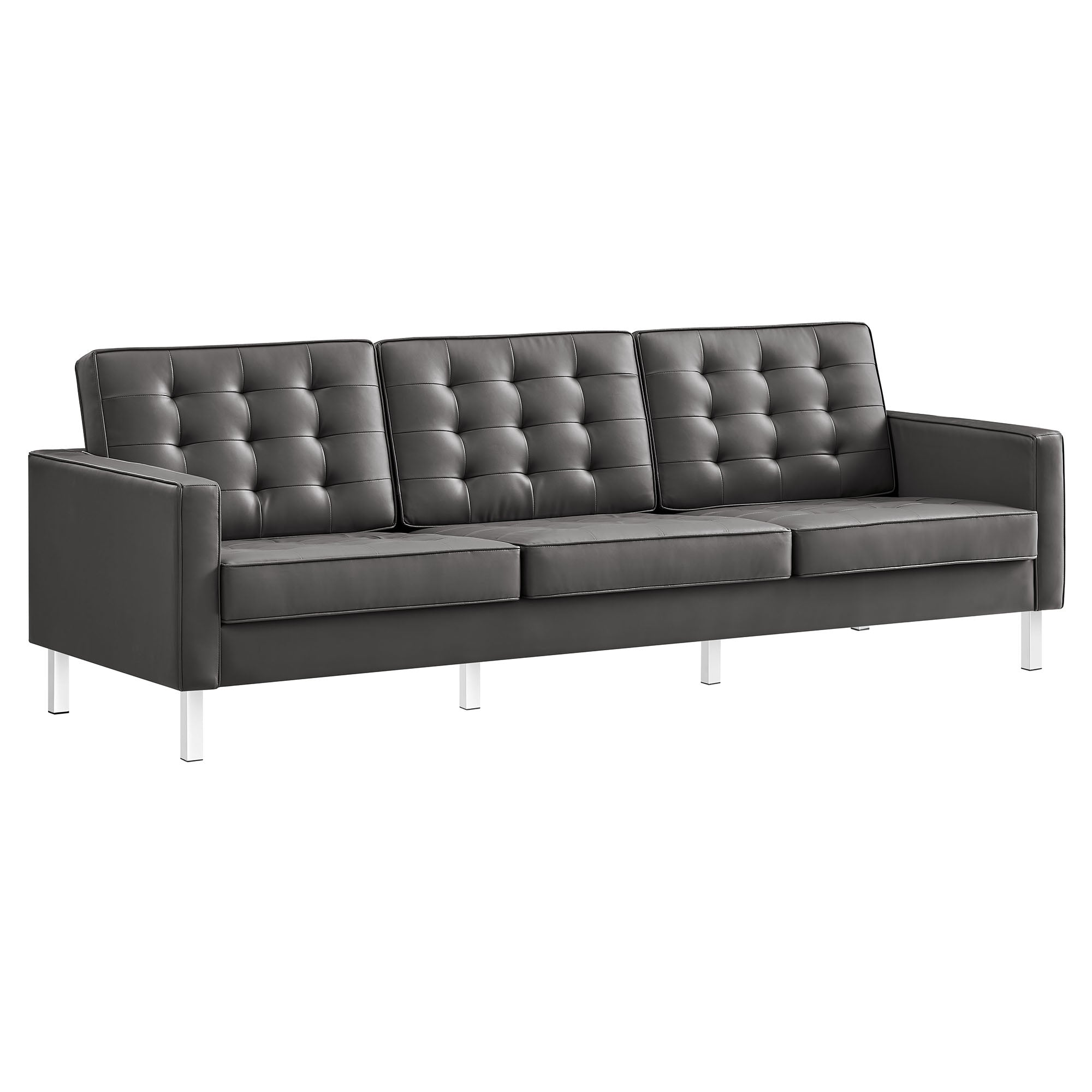 Loft Tufted Vegan Leather Sofa, Silver Gray