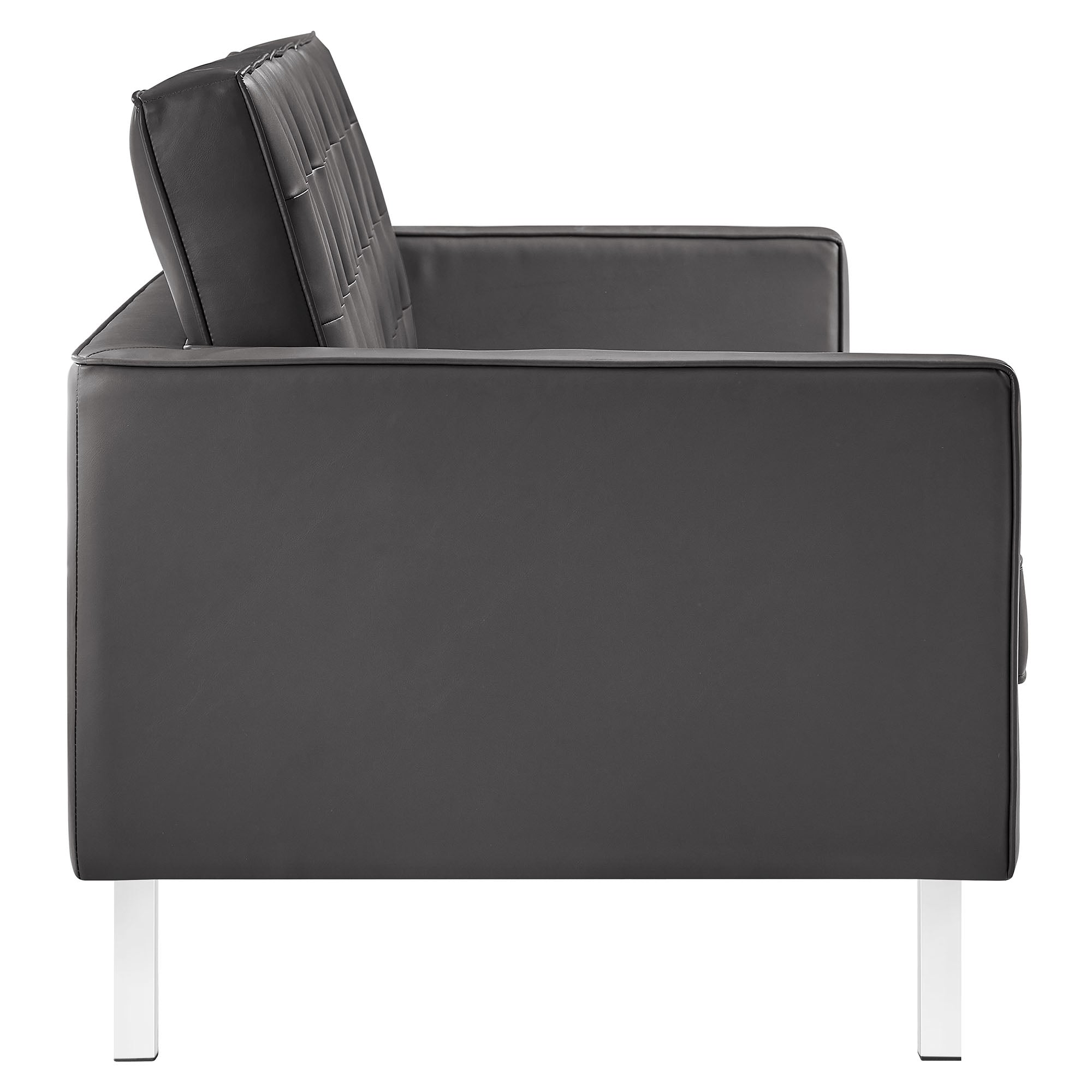 Loft Tufted Vegan Leather Sofa and Ottoman Set, Silver Gray