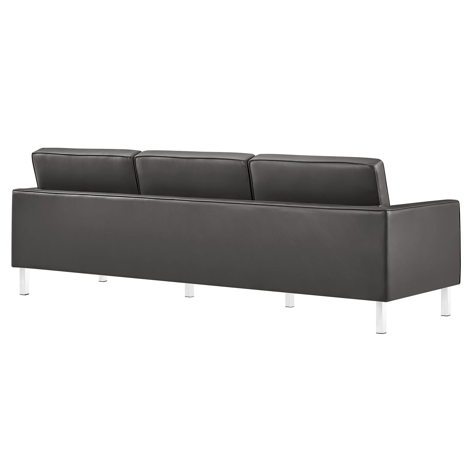 Loft Tufted Vegan Leather Sofa and Ottoman Set, Silver Gray