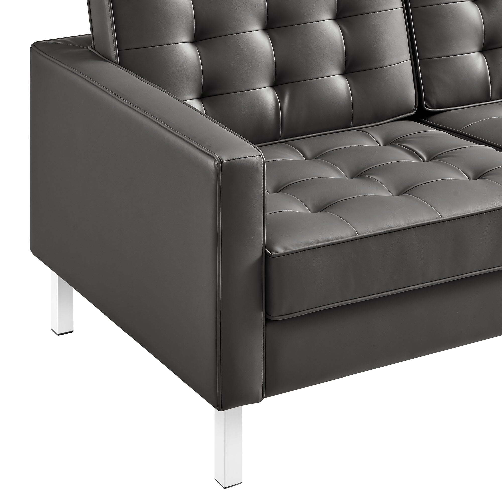 Loft Tufted Vegan Leather Sofa, Silver Gray