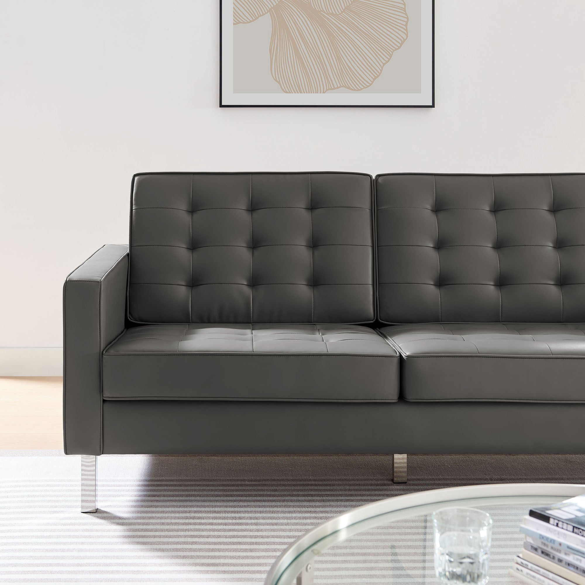 Loft Tufted Vegan Leather Sofa, Silver Gray