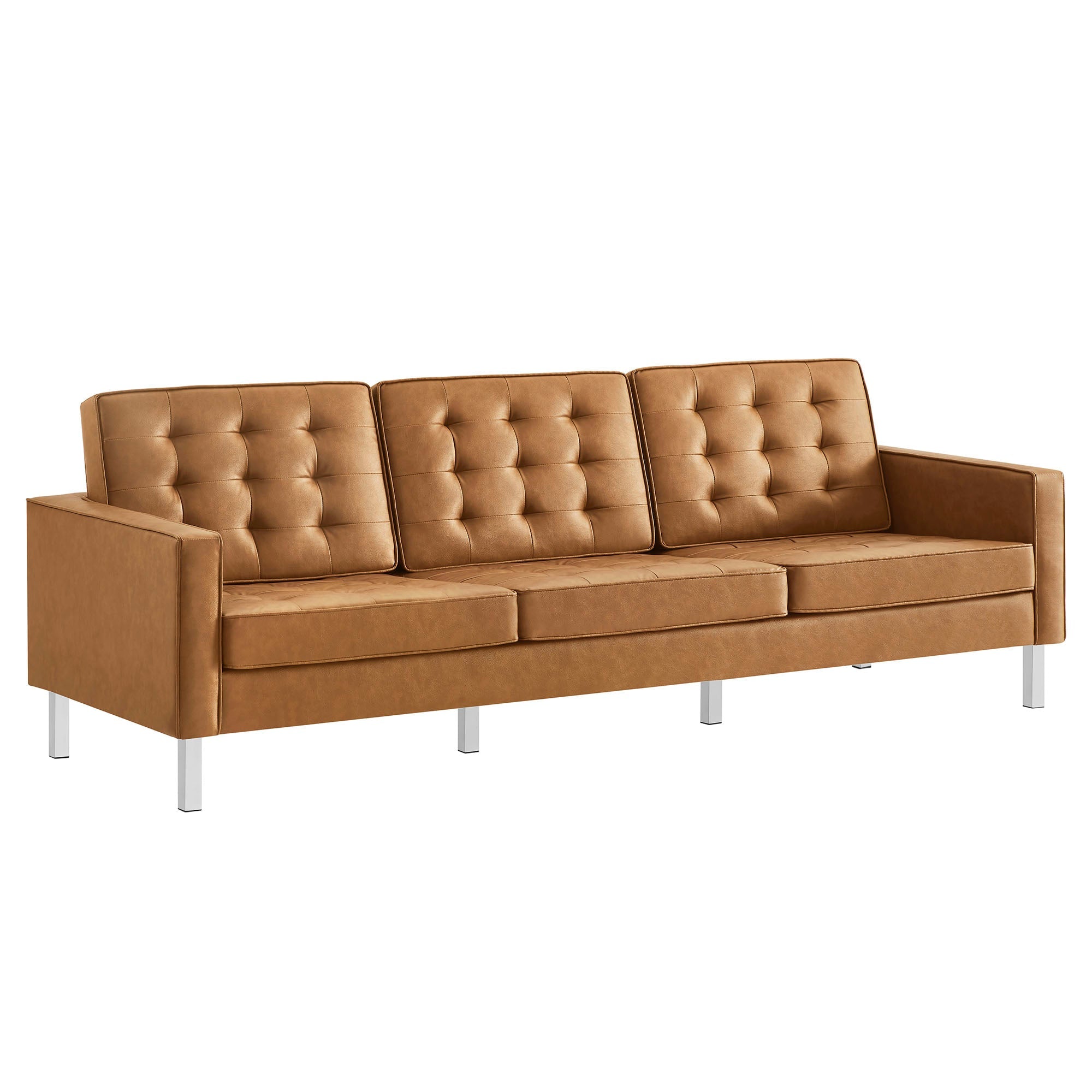 Loft Tufted Vegan Leather Sofa, Silver Tan