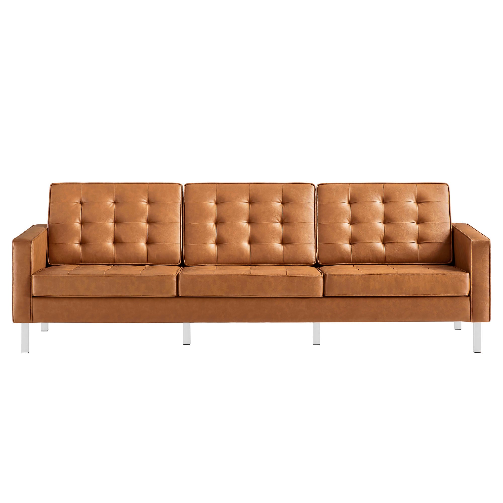 Loft Tufted Vegan Leather Sofa, Silver Tan
