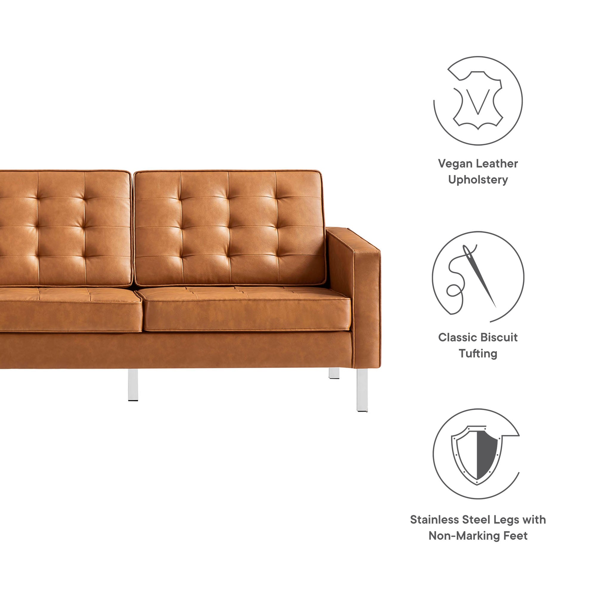 Loft Tufted Vegan Leather Sofa, Silver Tan