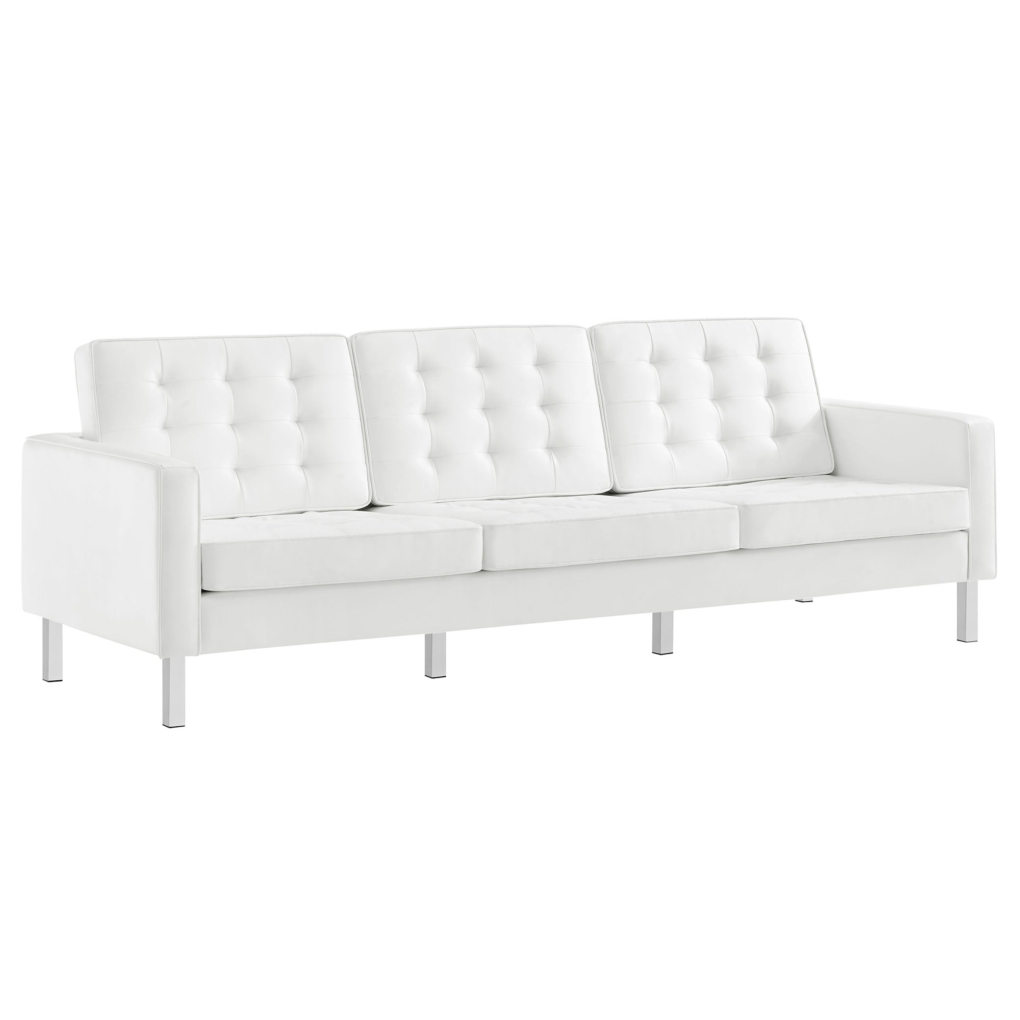 Loft Tufted Vegan Leather Sofa, Silver White