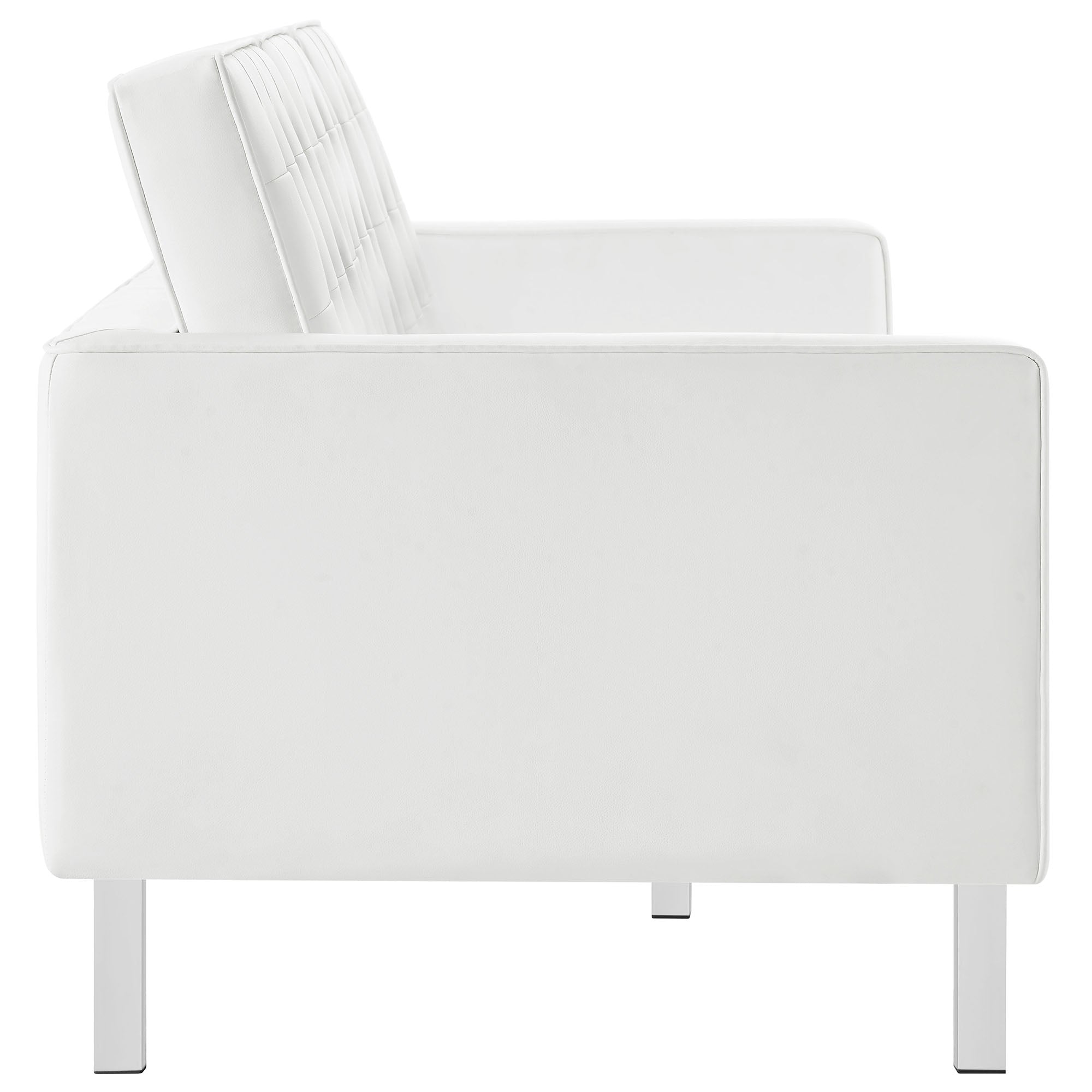 Loft Tufted Vegan Leather Sofa, Silver White